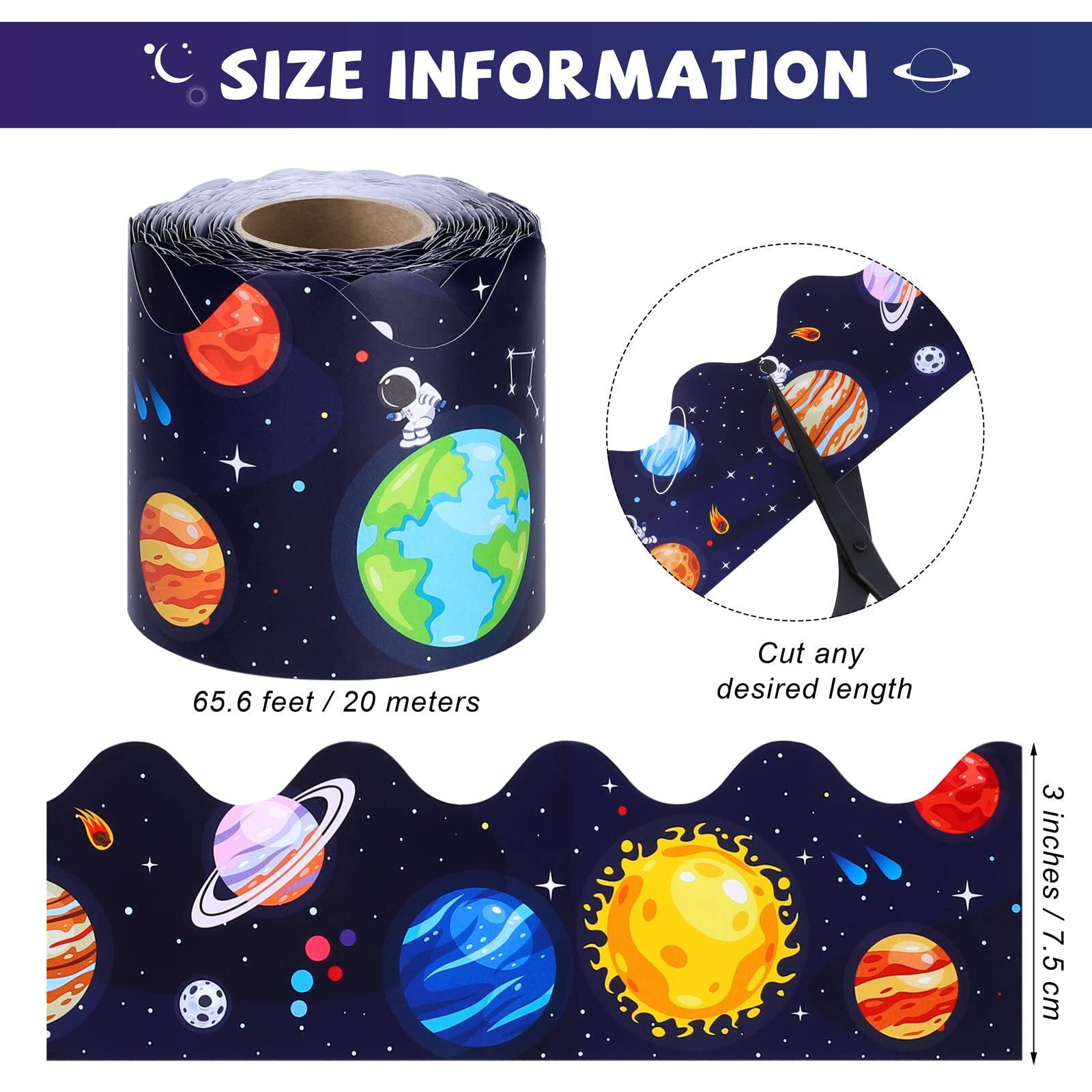 Durony 65.6 Feet Galaxy Bulletin Board Border Outer Space Scalloped Border Trims Back To School Decoration Borders For School Classroom Decoration