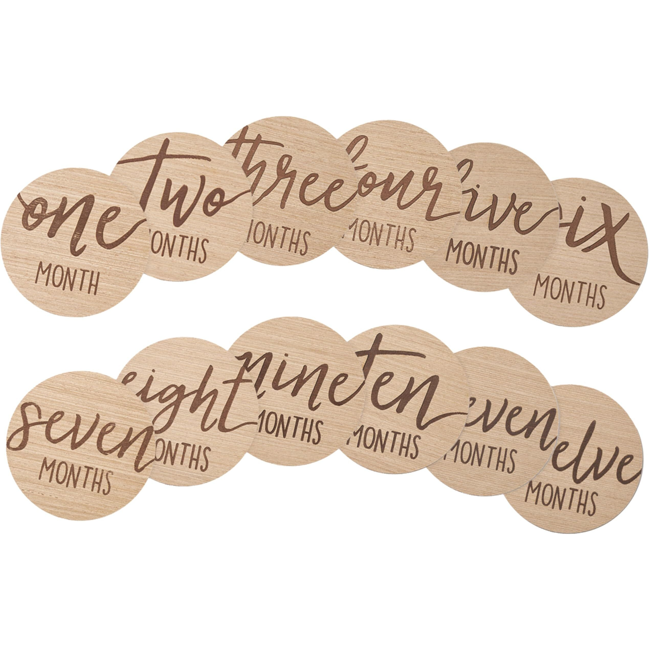Kate & Milo Baby Monthly Milestone Marker Discs - Classic Cursive Script Wooden Discs With Reversible Photo Props For Baby Announcement And Milestones  Gender-Neutral Gift For Newborn Boy And Girl