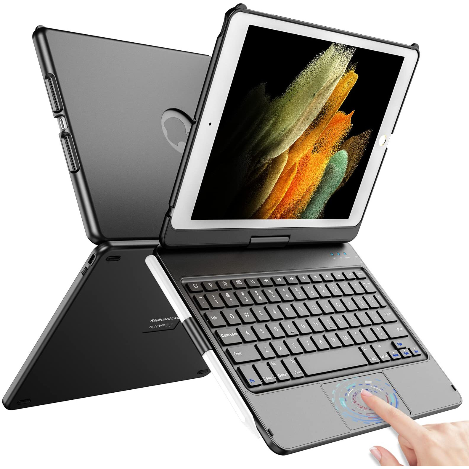 Touchpad Keyboard Case For Ipad 10.2 9Th/8Th/7Th Gen  Keyboard Case For Ipad 9Th Generation/8Th/7Th Gen-360 Rotatable Protective Cover With Pencil Holder (Black)