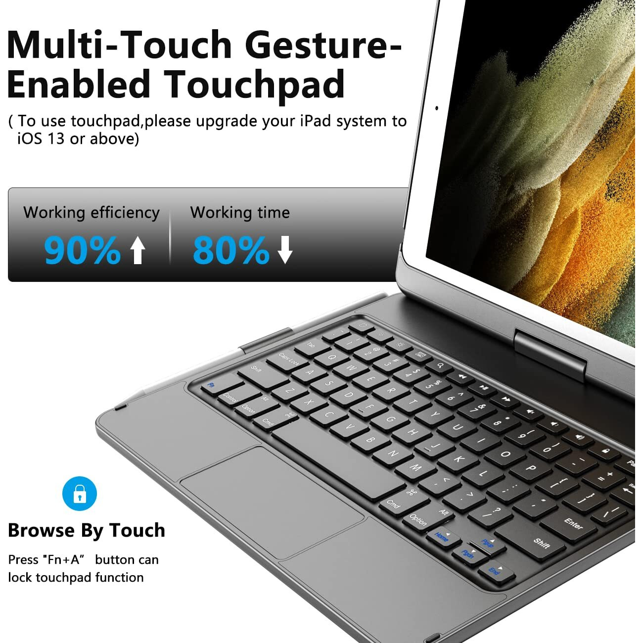 Touchpad Keyboard Case For Ipad 10.2 9Th/8Th/7Th Gen  Keyboard Case For Ipad 9Th Generation/8Th/7Th Gen-360 Rotatable Protective Cover With Pencil Holder (Black)