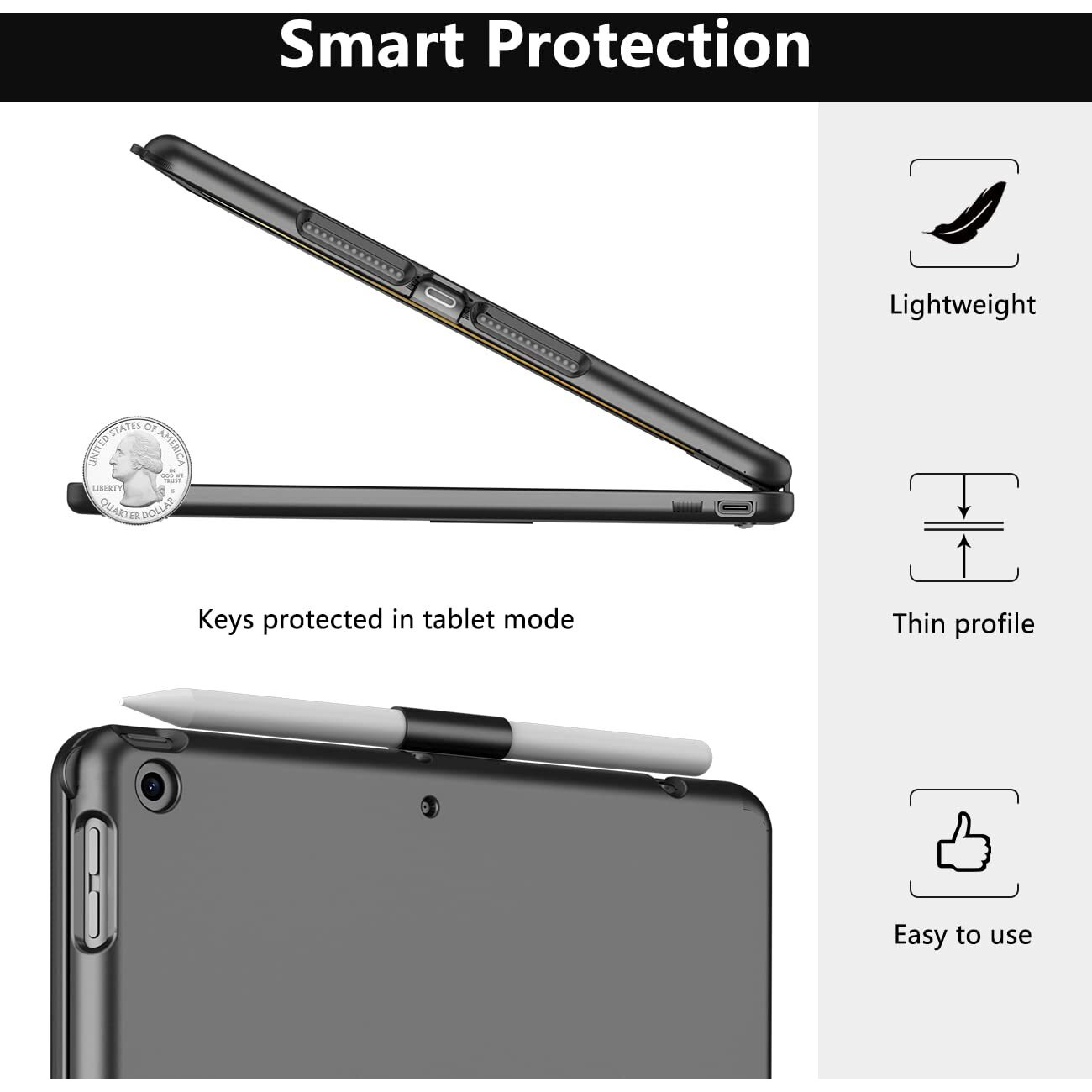 Touchpad Keyboard Case For Ipad 10.2 9Th/8Th/7Th Gen  Keyboard Case For Ipad 9Th Generation/8Th/7Th Gen-360 Rotatable Protective Cover With Pencil Holder (Black)