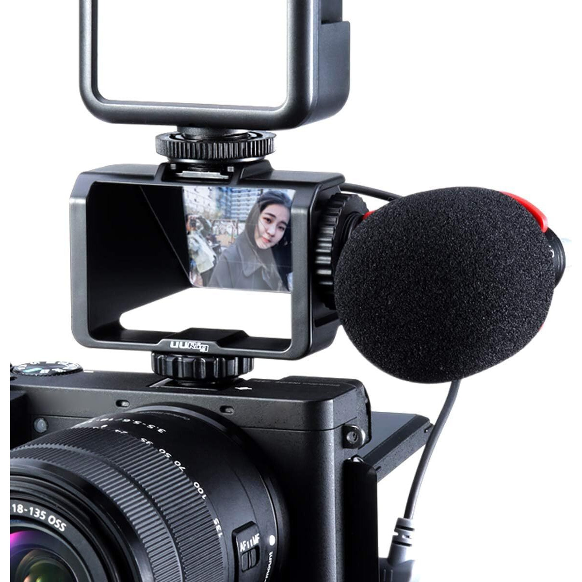 Uurig Vlog Selfie Flip Screen For Mirrorless Camera For Sony A7R3 A7Iii A7Ii A6000/A6300/A6500 Cold Shoe Bracket Microphone Mount For Fujifilm Xt3 Xt20 Canon Panasonic Gx85 Nikon Z7 Reverse Mirror