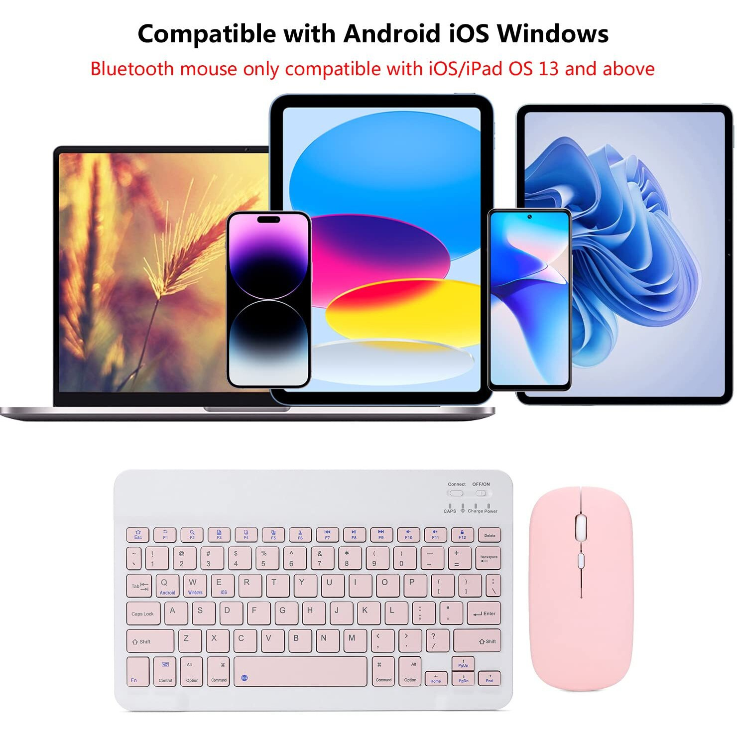 Rechargeable Bluetooth Keyboard And Mouse Combo Ultra-Slim Portable Compact Wireless Mouse Keyboard Set For Android Windows Tablet Cell Phone Iphone Ipad Pro Air Mini  Ipad Os/Ios 13 And Above (Pink)