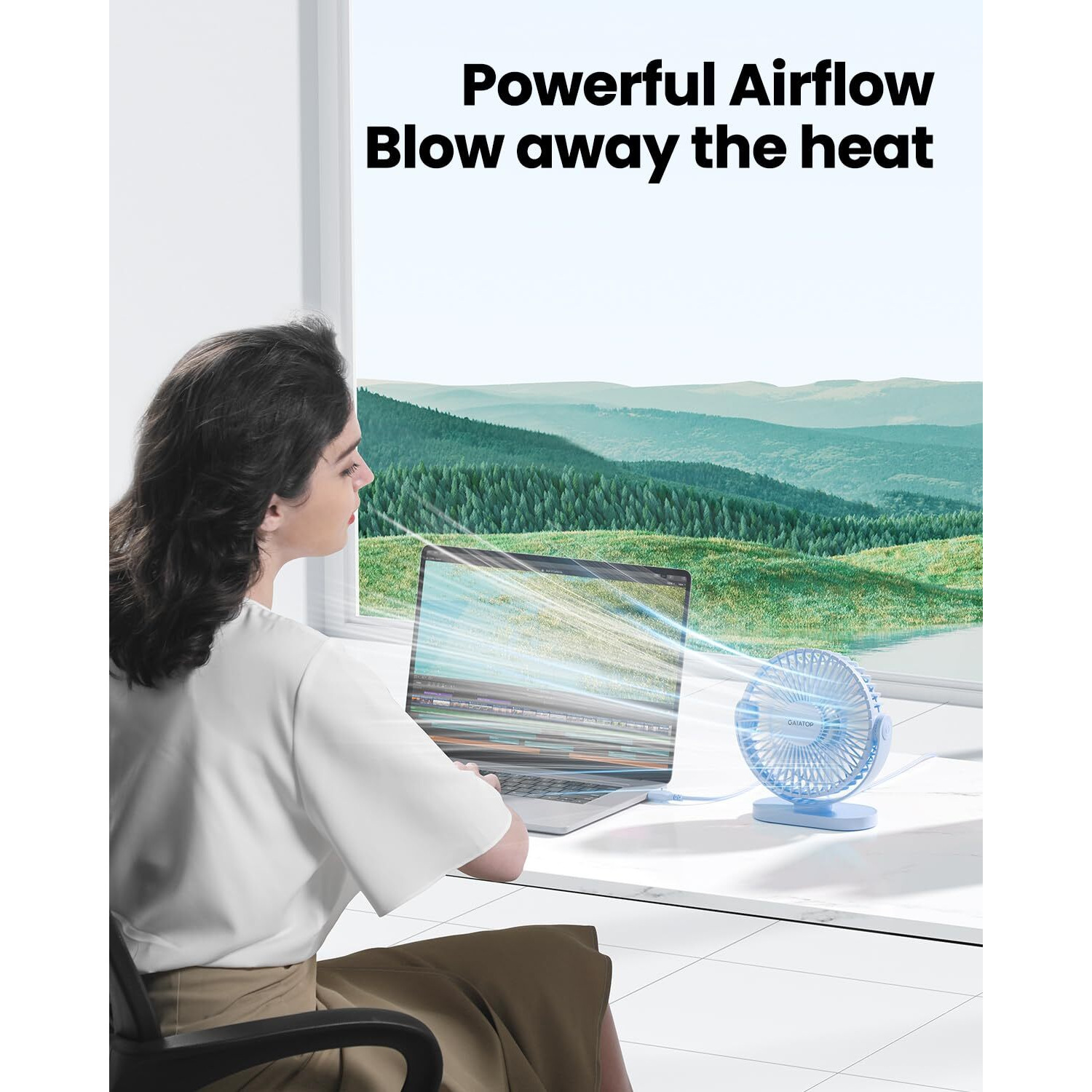 Gaiatop Usb Desk Fan  3 Speeds Powerful Portable Fan  5.5 Inch Quiet Cooling Mini Fan  90 Rotate Small Table Fan With 5Ft Cable Personal Fan For Desktop Home Office Travel Blue