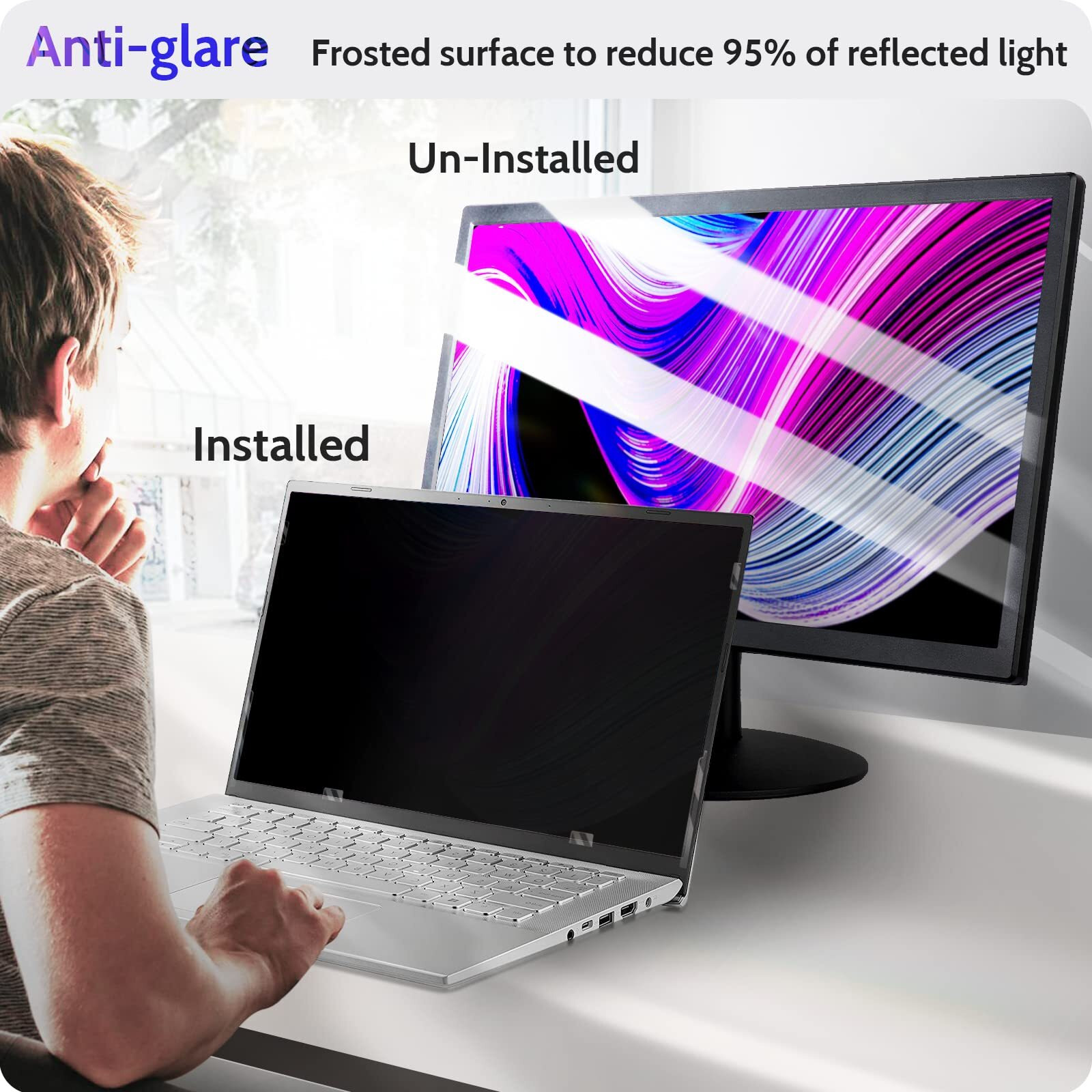 Peslv 13.4 Inch Laptop Privacy Screen Compatible With Lenovo Hp Dell Acer Asus Thinkpad Envy Xps  1610 Aspect Removable Anti Glare Blue Light Filter Protector  13 In Computer Monitor Security Shield