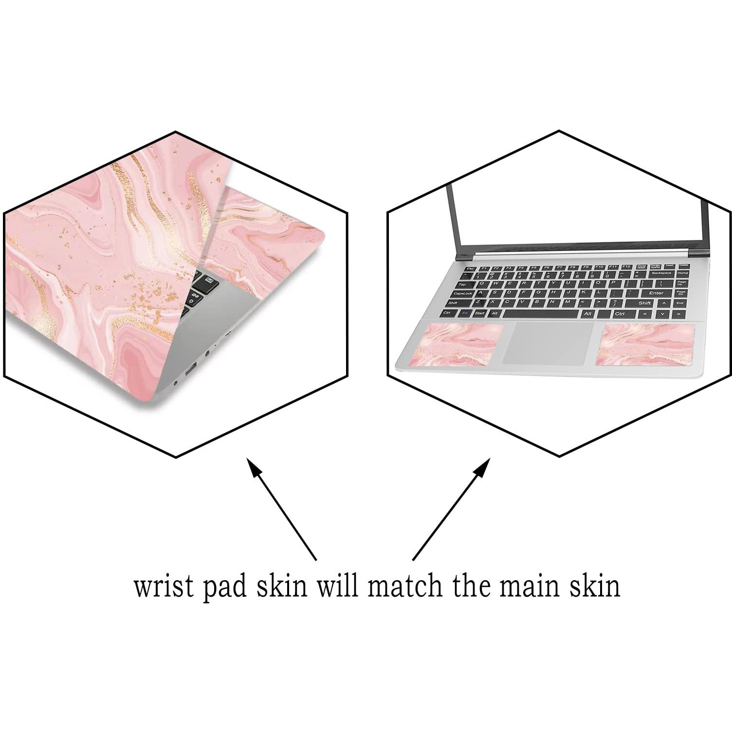 Artso 15.6 Inch Laptop Notebook Skin Sticker Universal Soft Art Cover Decal Fits 12 13 13.3 14 15 15.4 15.6 Inch Laptop Protector Easy To Apply  Reusable  Pink Gold Marble
