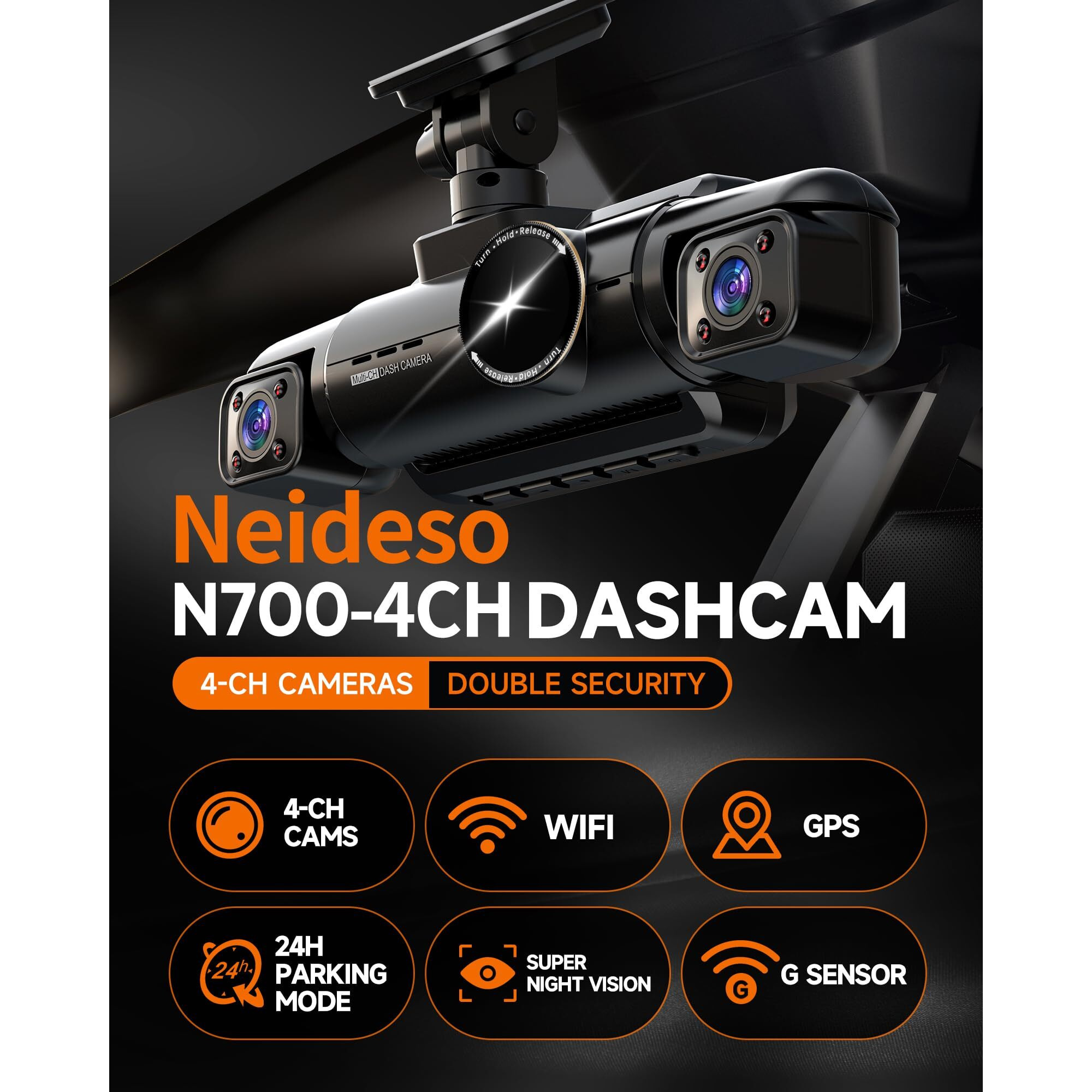 Neideso 360 Dash Cam Front  Rear And Inside  4 Channel 3K+3*1080P  5Ghz Wi-Fi Gps  Voice Control  4K+1080P*2 Dash Camera For Cars  Cpl Filter  Free 64Gb Sd Card  Night Vision  24H Parking Mode(N700)