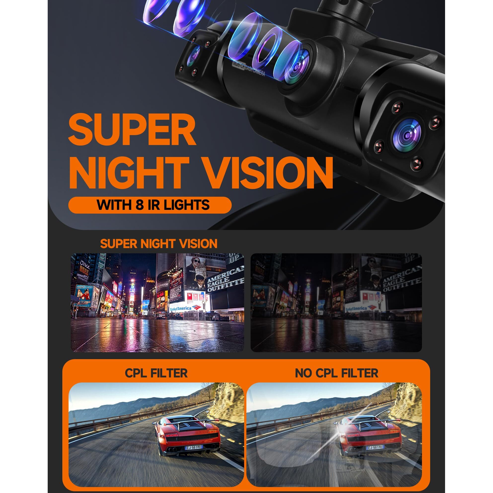 Neideso 360 Dash Cam Front  Rear And Inside  4 Channel 3K+3*1080P  5Ghz Wi-Fi Gps  Voice Control  4K+1080P*2 Dash Camera For Cars  Cpl Filter  Free 64Gb Sd Card  Night Vision  24H Parking Mode(N700)