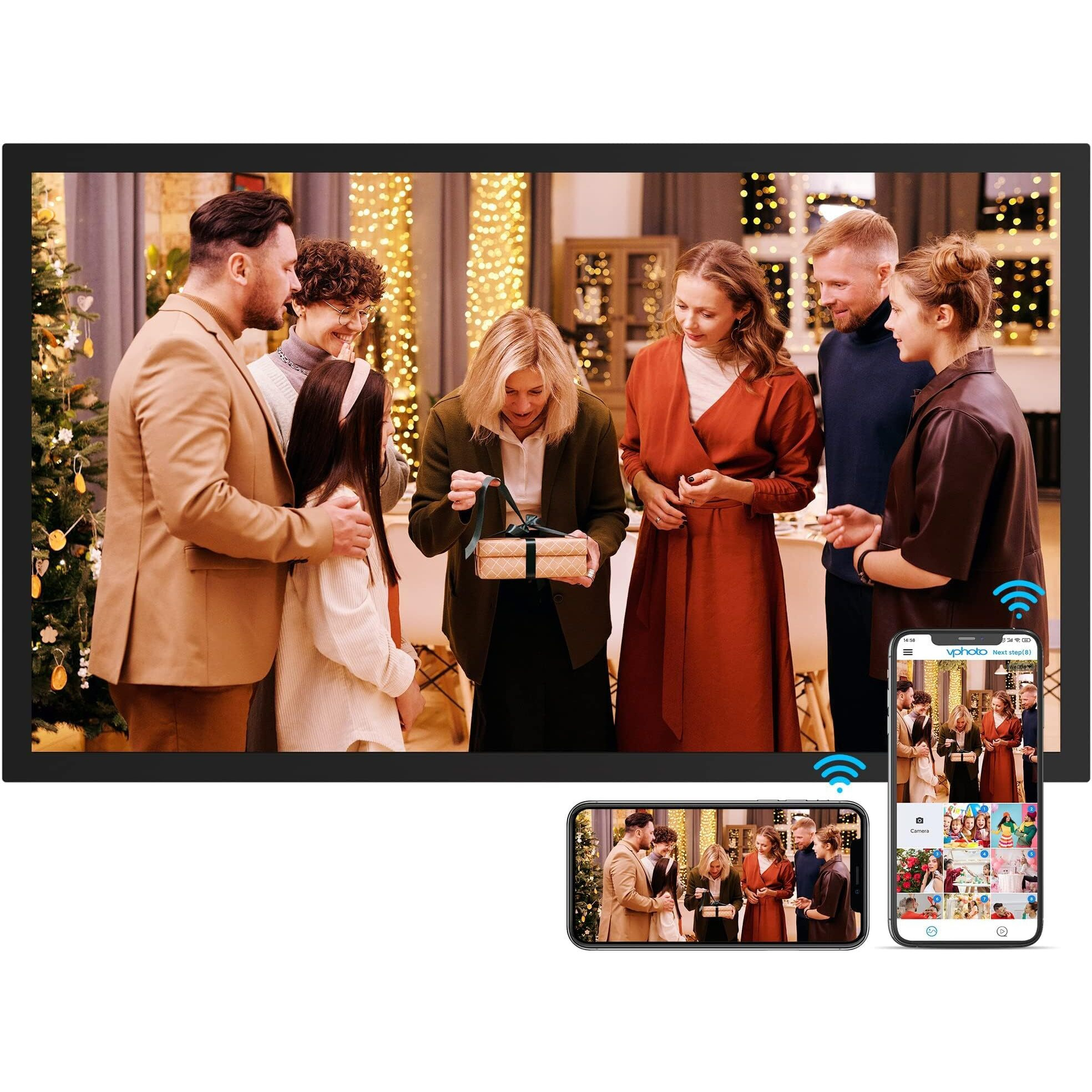 21.5""-Wifi-Picture-Frame Large Digital Photo Frame - 32Gb  1920X1080 Ips Fhd 1080P  Auto Rotate  Share Photo Video Via App Email  Wall Mounted  Free Cloud Storage  Gift For Grandparents Father Mother