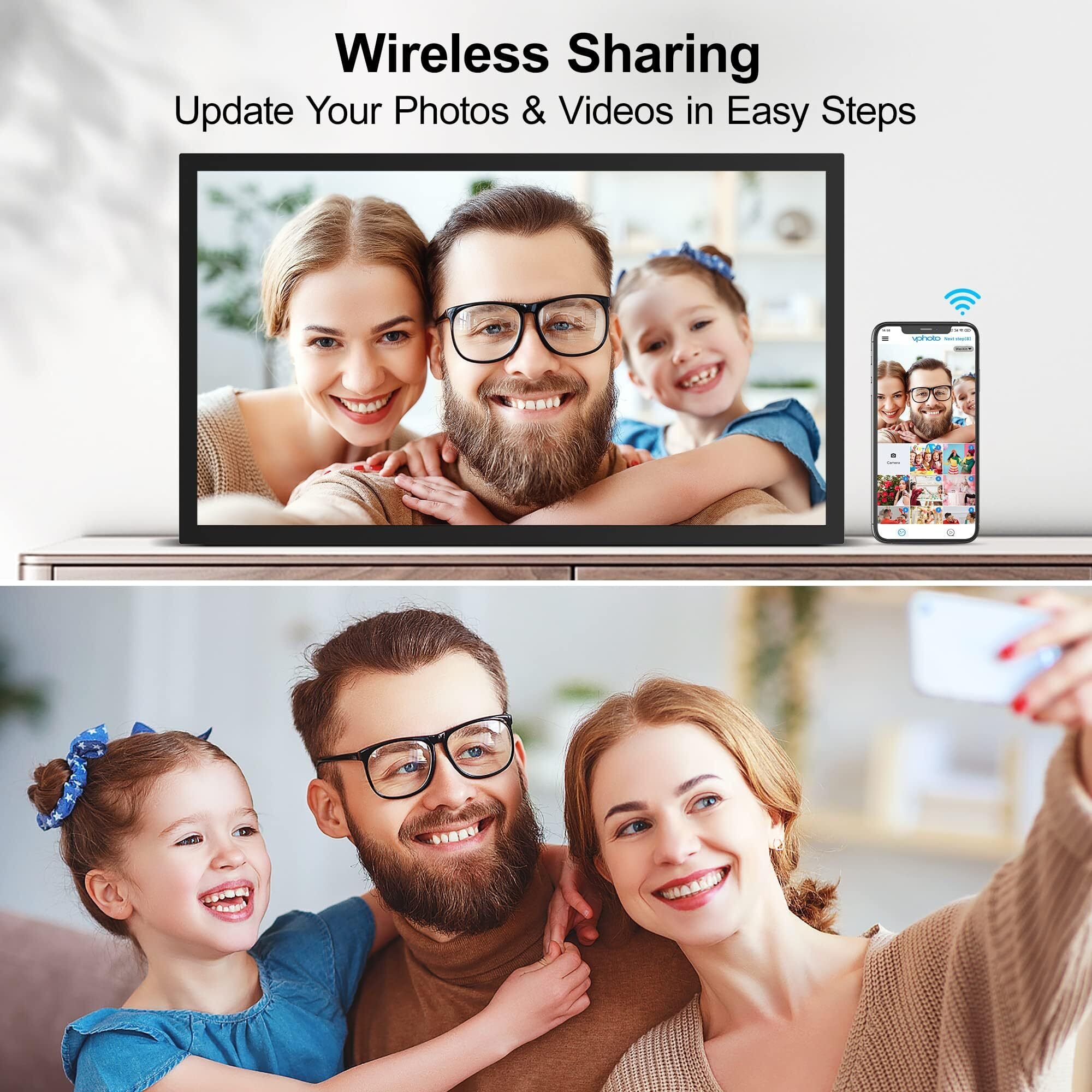 21.5""-Wifi-Picture-Frame Large Digital Photo Frame - 32Gb  1920X1080 Ips Fhd 1080P  Auto Rotate  Share Photo Video Via App Email  Wall Mounted  Free Cloud Storage  Gift For Grandparents Father Mother