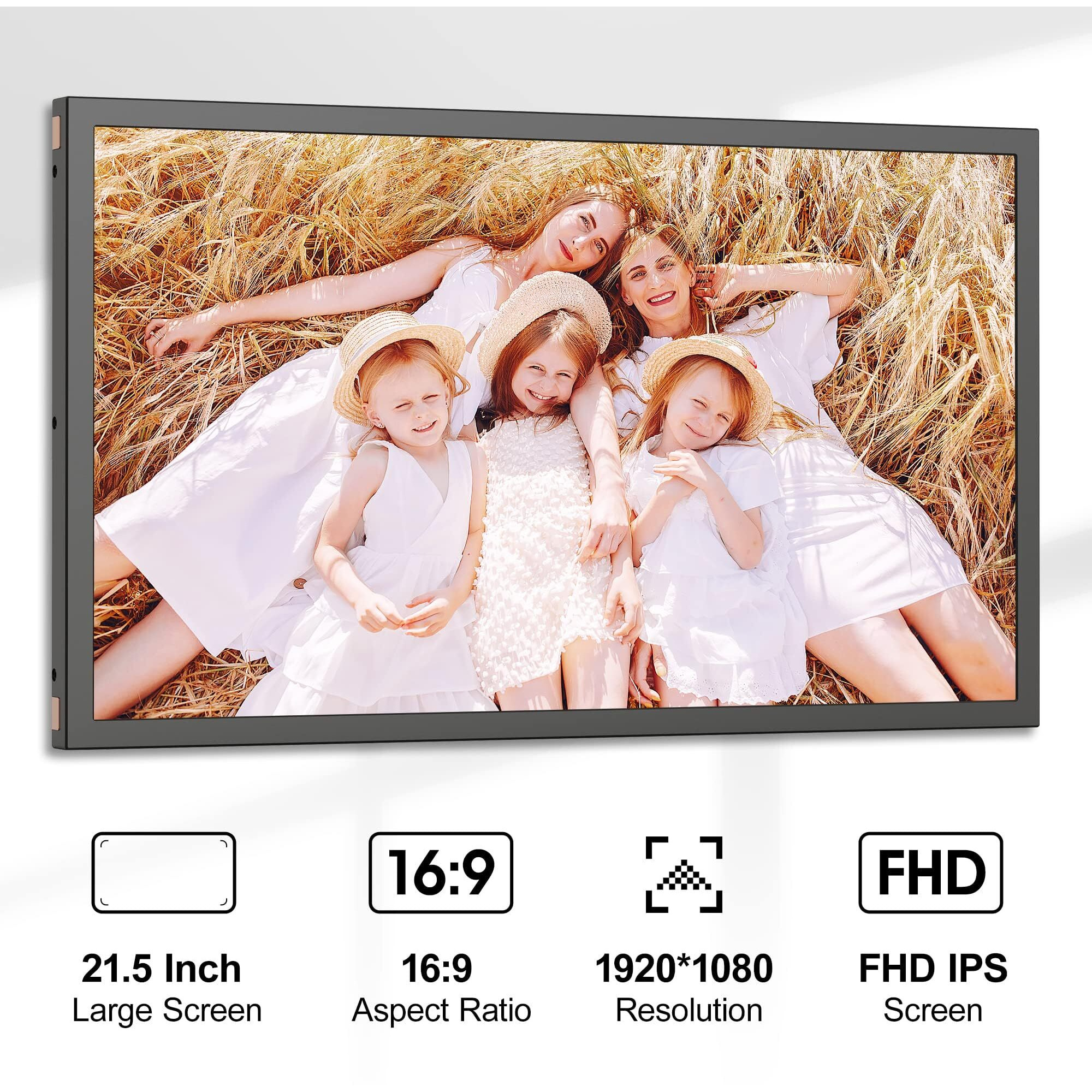21.5""-Wifi-Picture-Frame Large Digital Photo Frame - 32Gb  1920X1080 Ips Fhd 1080P  Auto Rotate  Share Photo Video Via App Email  Wall Mounted  Free Cloud Storage  Gift For Grandparents Father Mother