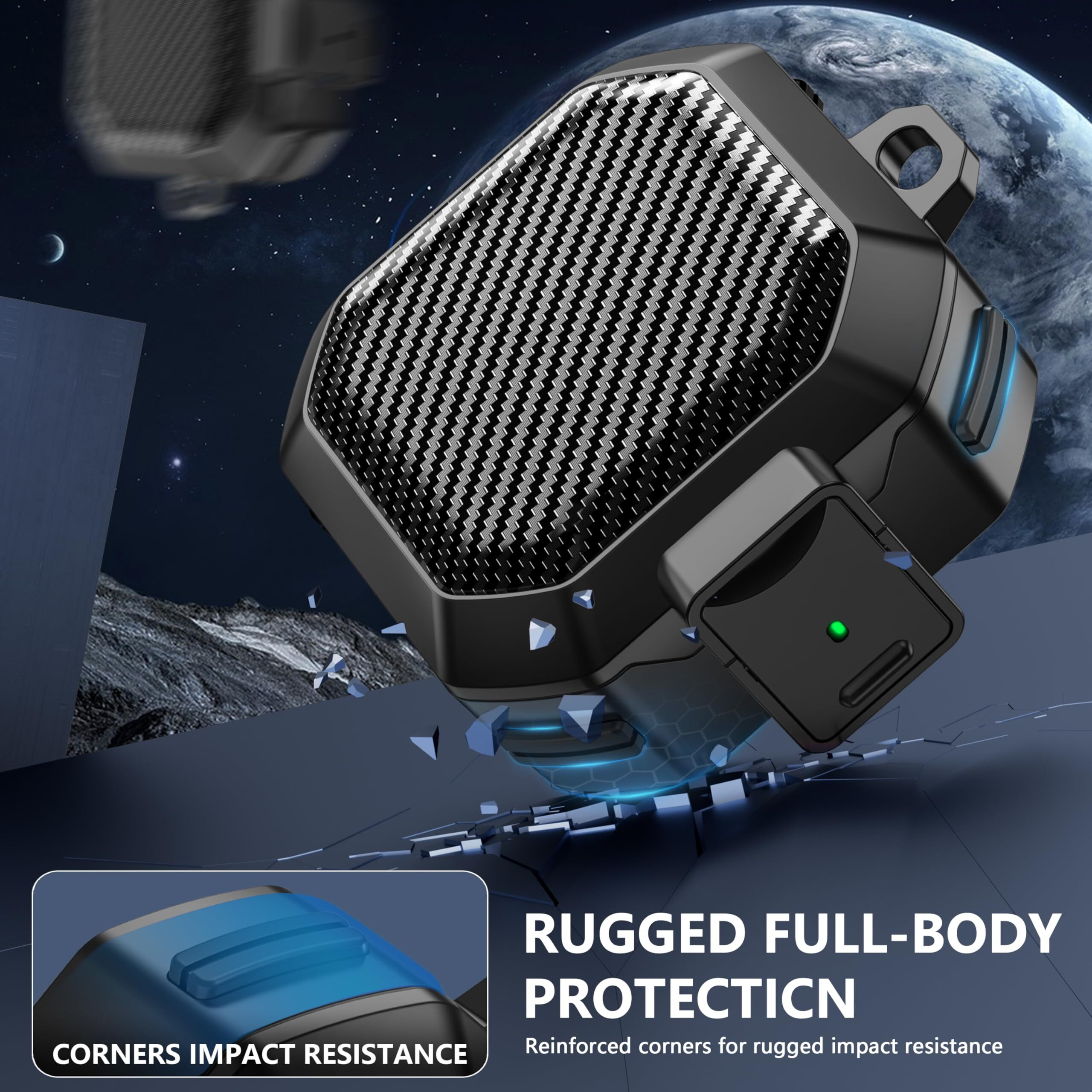 With Safety Lock Carbon Fiber Case For Samsung Galaxy Buds Pro 2 Case/Galaxy Buds 2 Case/Galaxy Buds Live Case/Galaxy Buds Pro Case/Galaxy Buds Fe Case 2023 With Keychain/Cleaner Kit - Black