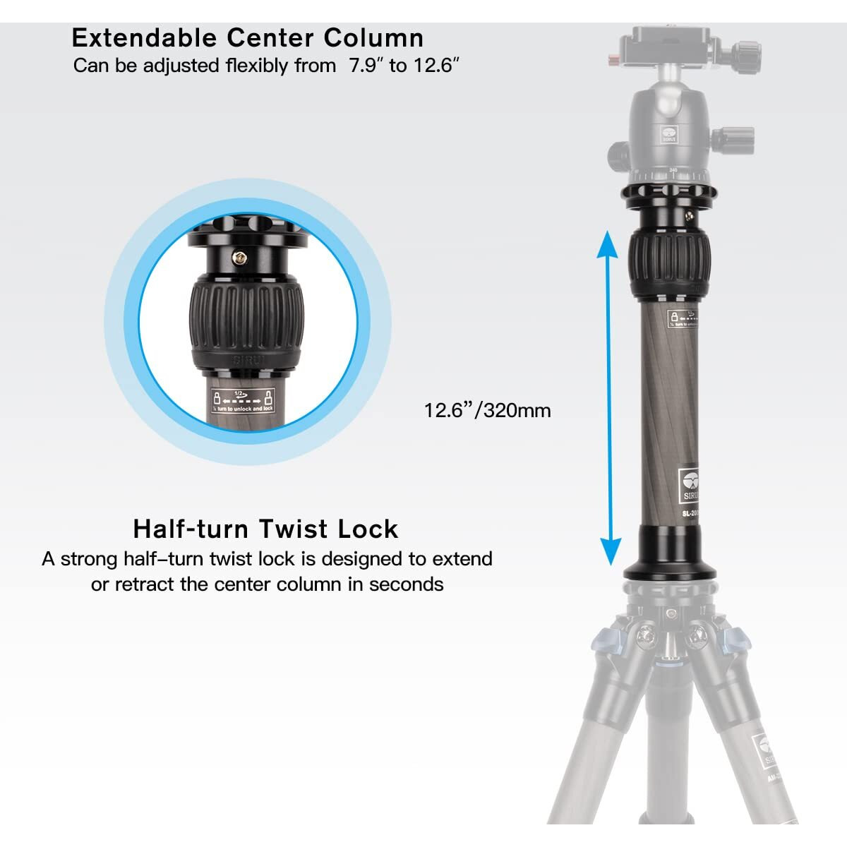Sirui Sl-200 Tripod Extension Pole  Two-Section Carbon Fiber Center Column-Tripod Extender-Tripod Extension Tube