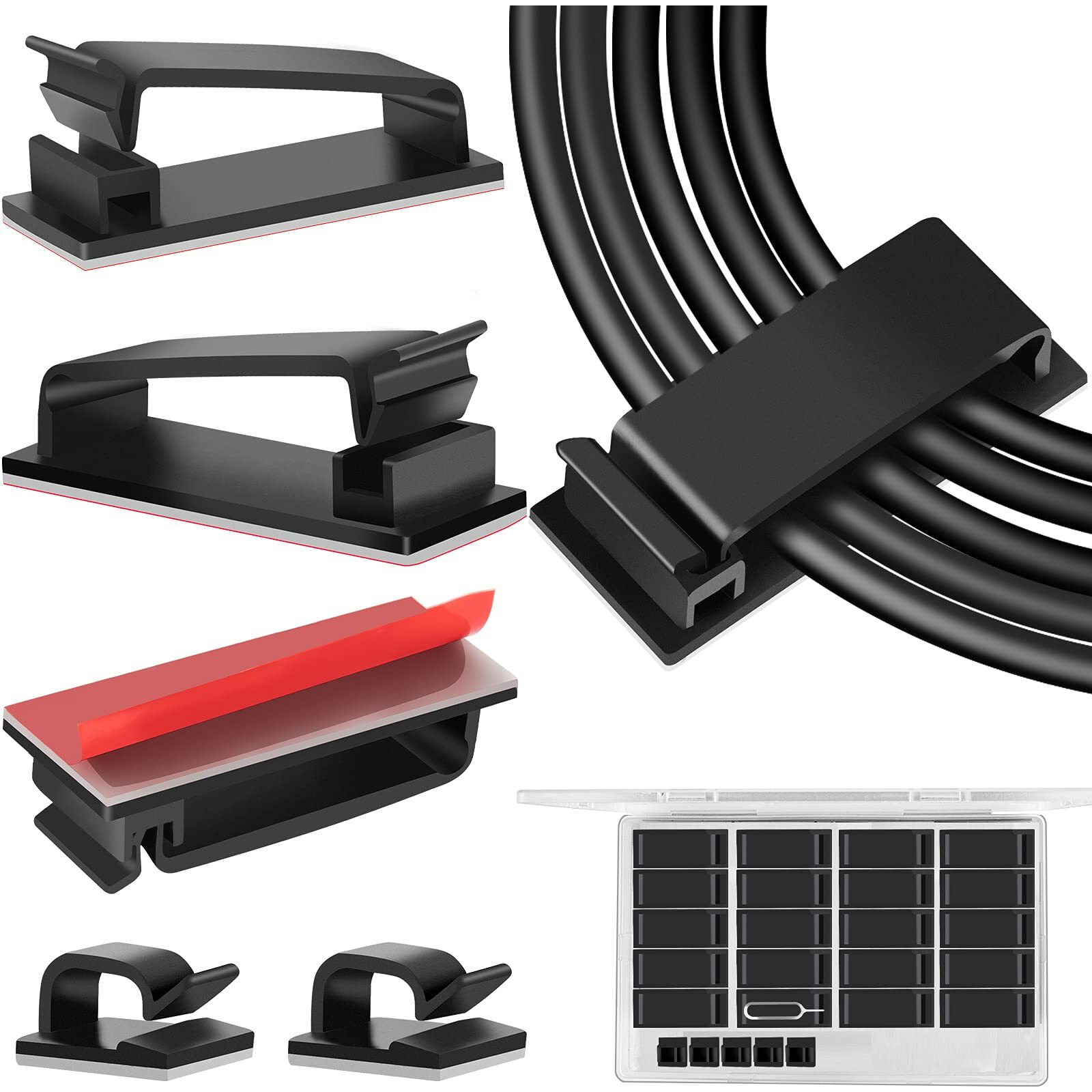 50 Pcs Cable Management Clips Black  Large Cable Clips Cord Organizers For Under Desk Cable Wire Management  Adhesive Wire Holder Organizer Clips For Multiple Cord Management