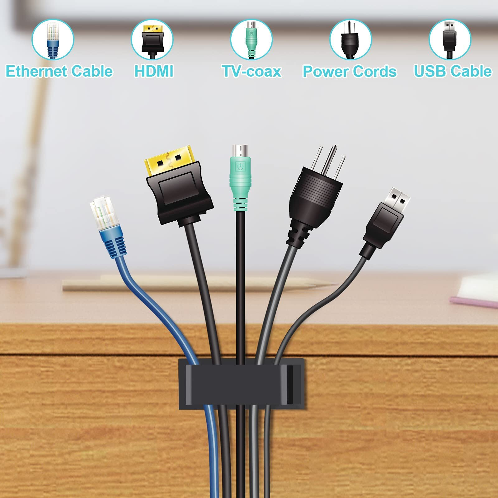 50 Pcs Cable Management Clips Black  Large Cable Clips Cord Organizers For Under Desk Cable Wire Management  Adhesive Wire Holder Organizer Clips For Multiple Cord Management