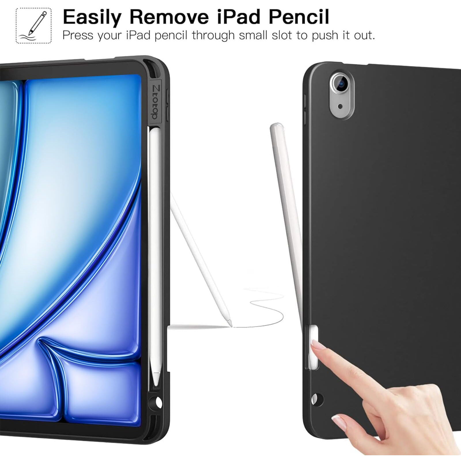 Ztotopcases For Ipad Air 6Th Generation 11 Inch Case M2 2024 & Ipad Air 5Th/4Th Gen 10.9 Inch 2022/2020 & Ipad Pro 11"" 2018 1St With Pencil Holder  Soft Tpu Back Slim Trifold Smart Cover  Black