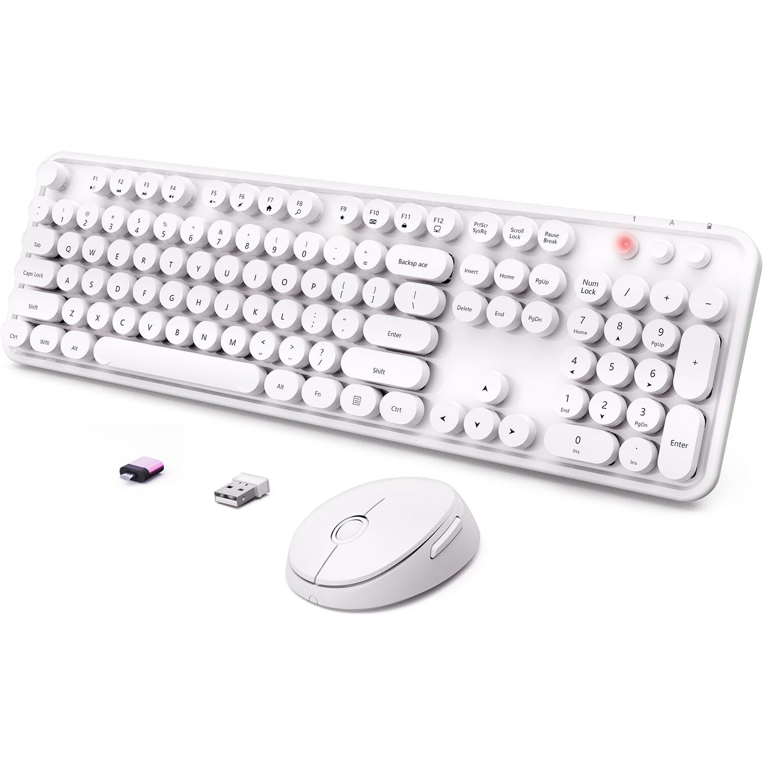 Wireless Keyboard And Mouse Combo  Ergonomic Full Size Typewriter Retro Round Keycaps Keyboard  Compatible With Windows  Pc  Perfer For Home And Office Keyboards(White)