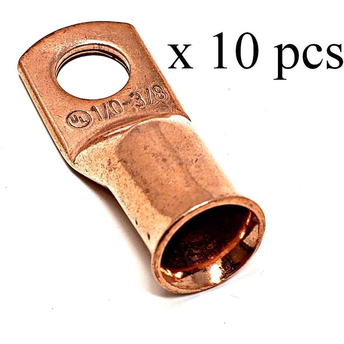 10 Pcs Wni 1/0 Gauge X 3/8 Pure Copper Battery Welding Cable Lug Connector Ring Terminals
