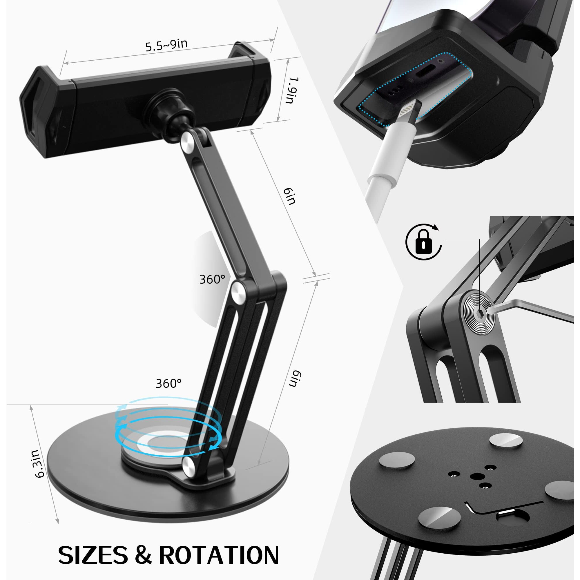 Pzoz Retail Kiosk Ipad Stand  360Rotate Pos Tablet Stand  Fits 6-12.9"" Ipad Mini Pro-Business Supplies Swivel Tablet Holder For Store Cash Register Office Reception Kitchen Desktop Display