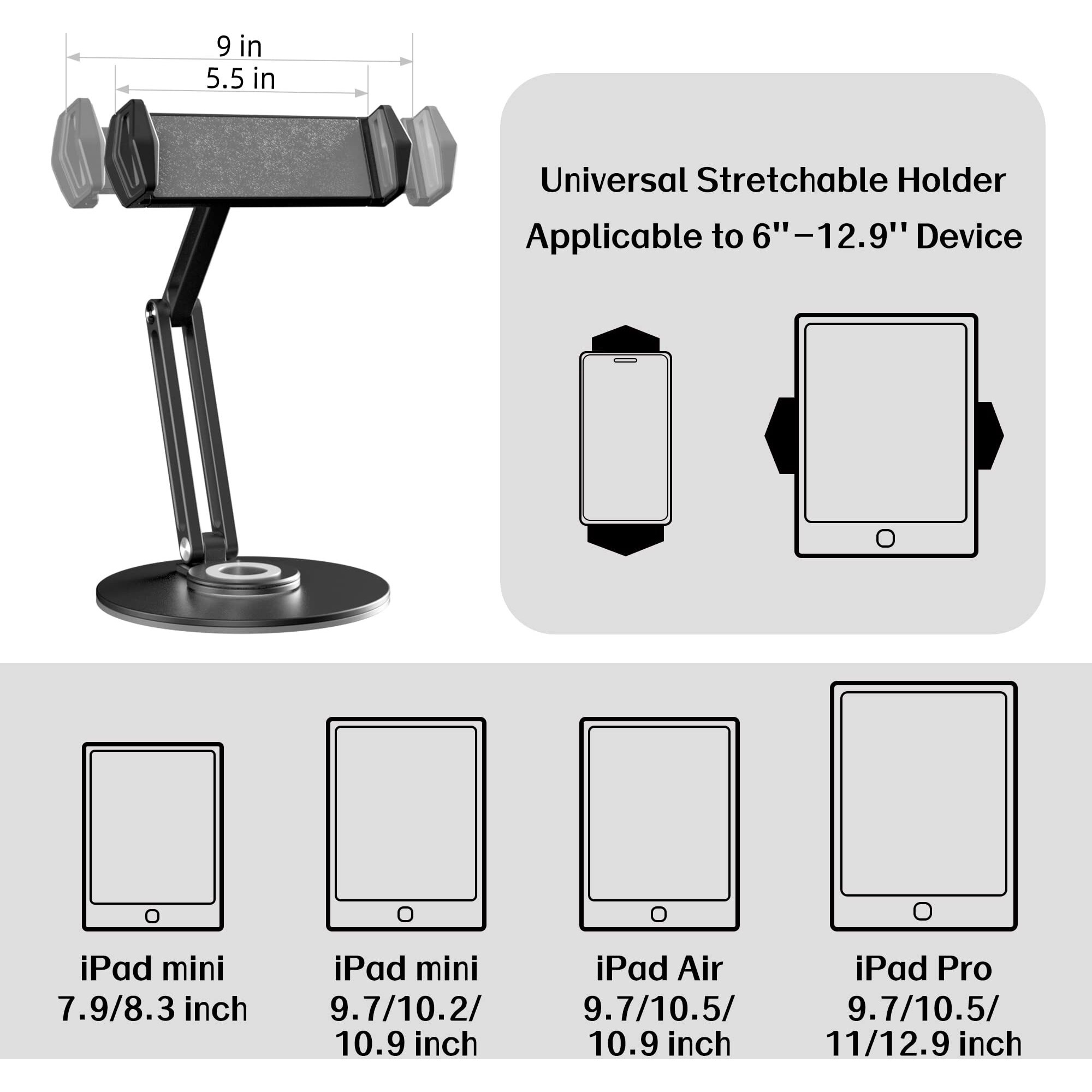 Pzoz Retail Kiosk Ipad Stand  360Rotate Pos Tablet Stand  Fits 6-12.9"" Ipad Mini Pro-Business Supplies Swivel Tablet Holder For Store Cash Register Office Reception Kitchen Desktop Display
