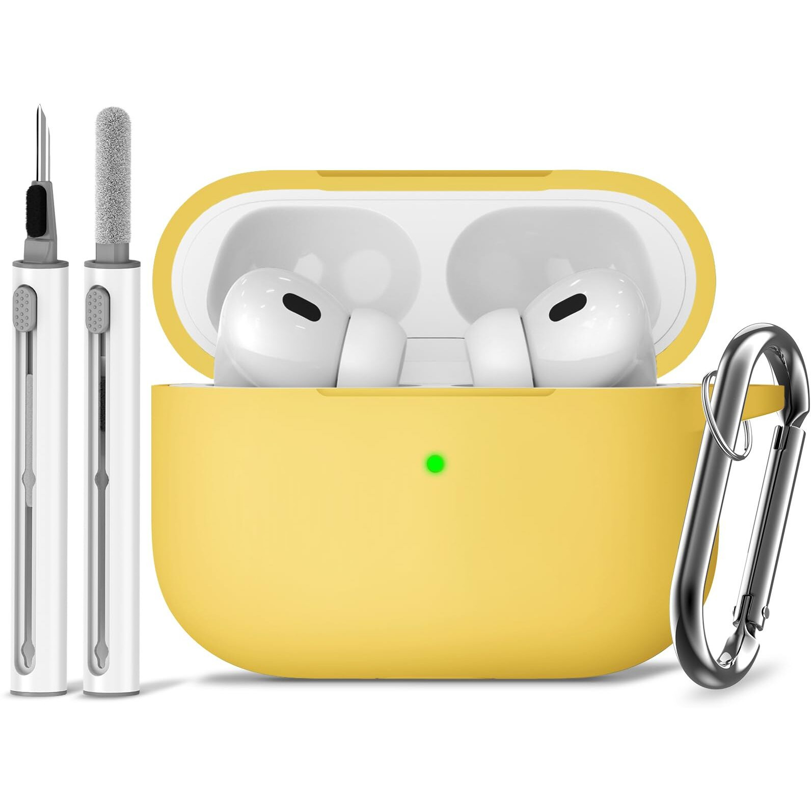 Ljusmicker For Airpods Pro Case Cover With Cleaner Kit Soft Silicone Protective Case For Apple Airpods Pro 2Nd/1St Generation Case For Women Men Airpod Pro 2 Case Accessories With Keychain-Yellow