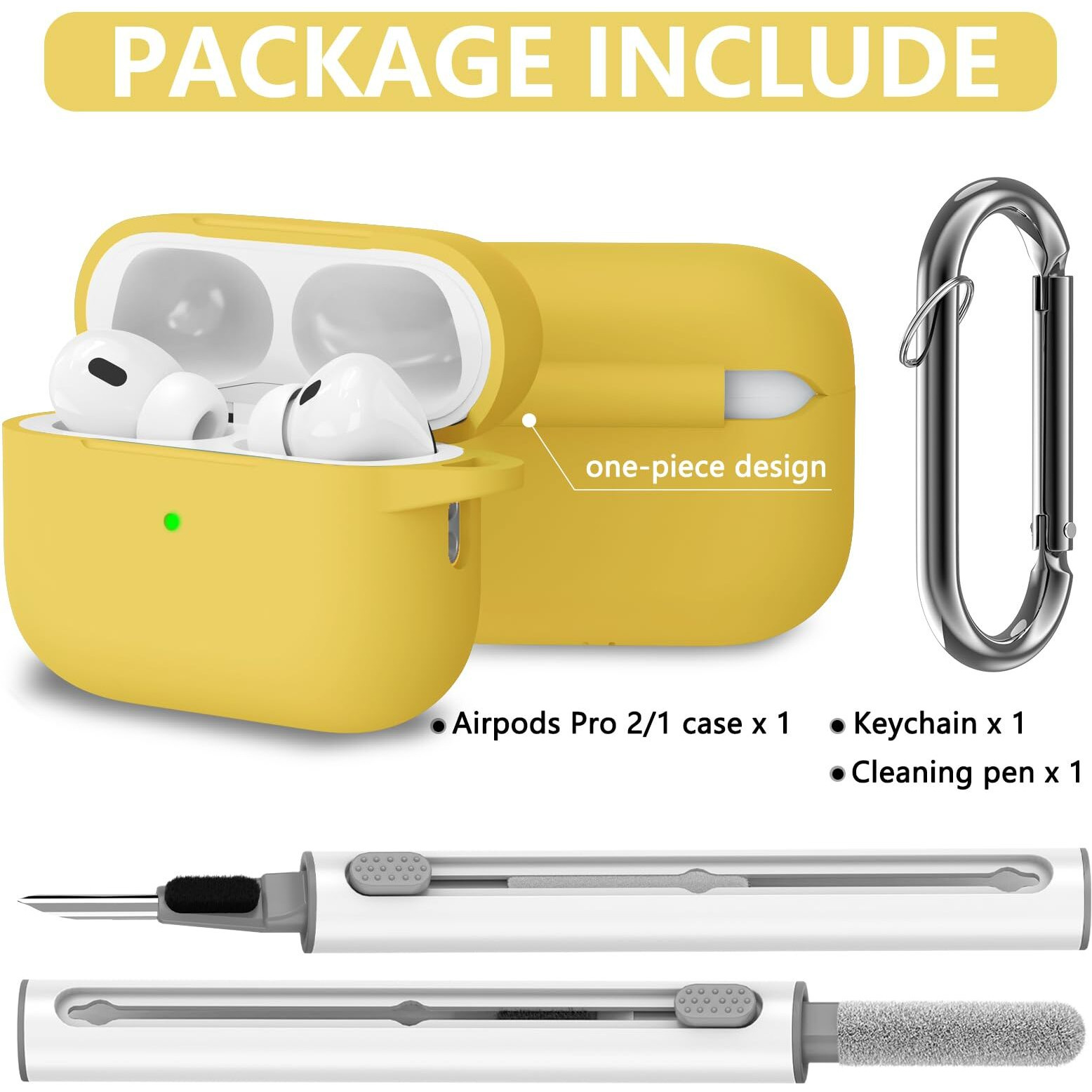 Ljusmicker For Airpods Pro Case Cover With Cleaner Kit Soft Silicone Protective Case For Apple Airpods Pro 2Nd/1St Generation Case For Women Men Airpod Pro 2 Case Accessories With Keychain-Yellow