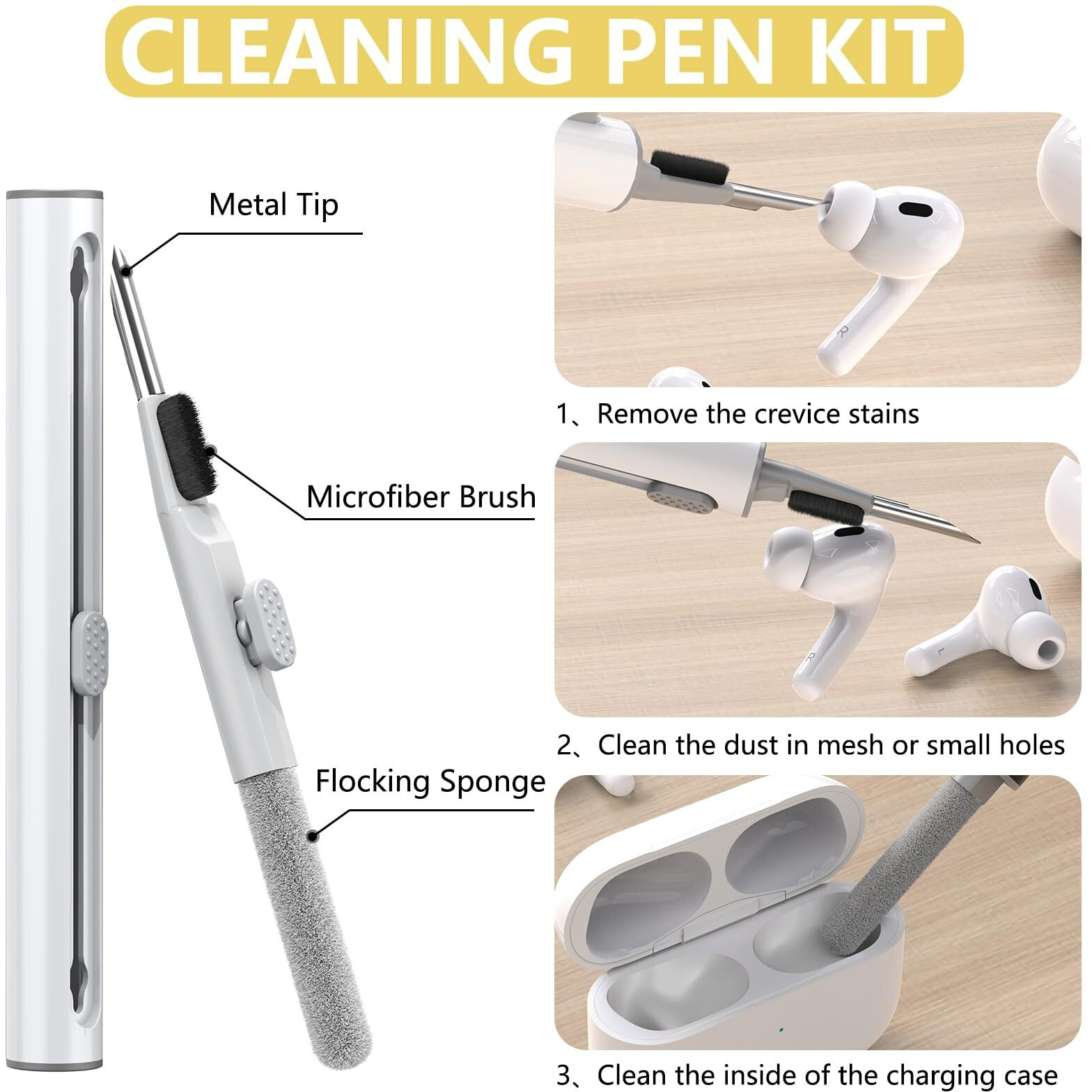 Ljusmicker For Airpods Pro Case Cover With Cleaner Kit Soft Silicone Protective Case For Apple Airpods Pro 2Nd/1St Generation Case For Women Men Airpod Pro 2 Case Accessories With Keychain-Yellow