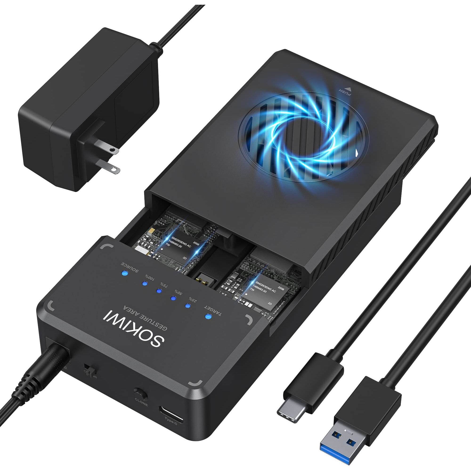 Nvme M.2 Duplicator Dual-Bay Offline Clone Tool-Free  10Gbps Nvme Docking Station With Cooling Fan  Nvme M.2 Ssd Enclosure For Nvme Pcie Size 2230/2242/2260/2280(Up To 8Tb)