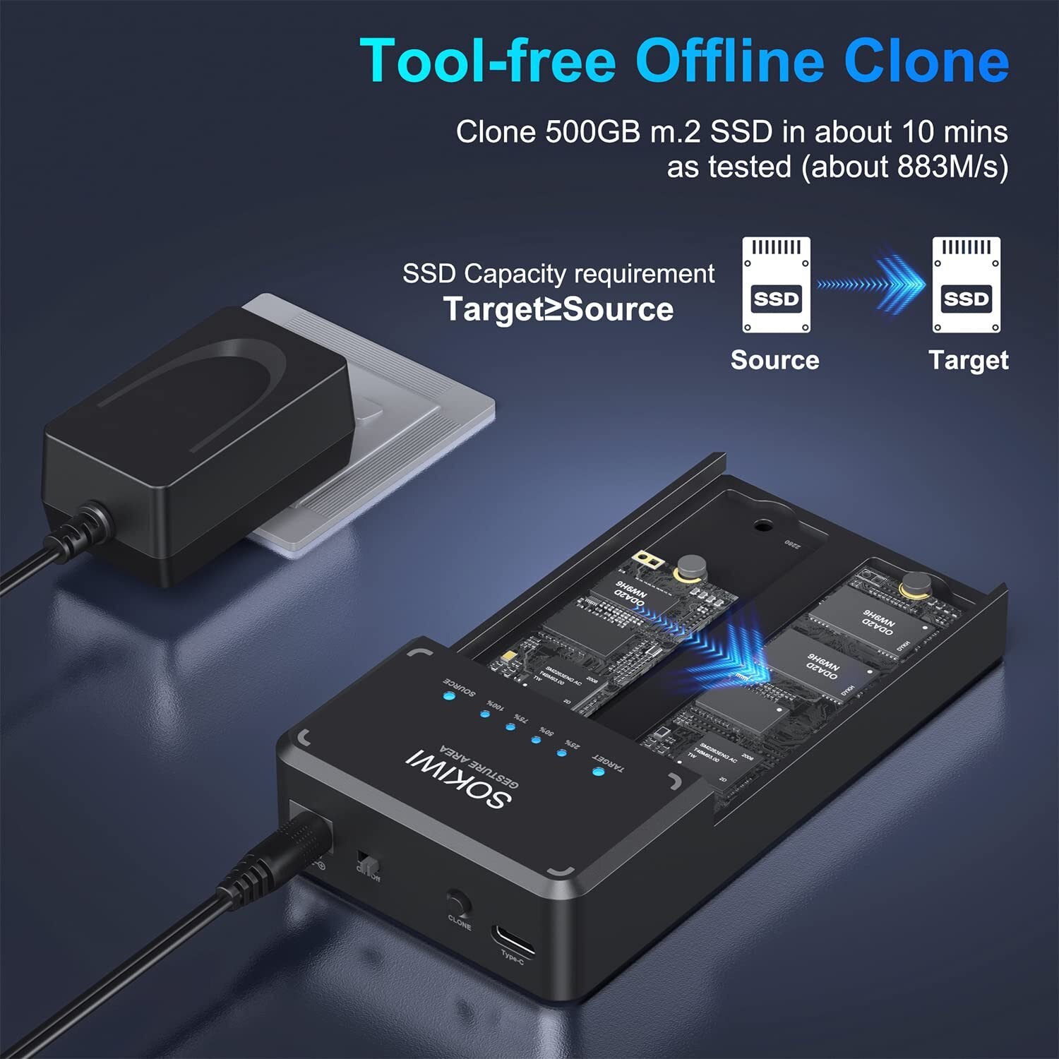 Nvme M.2 Duplicator Dual-Bay Offline Clone Tool-Free  10Gbps Nvme Docking Station With Cooling Fan  Nvme M.2 Ssd Enclosure For Nvme Pcie Size 2230/2242/2260/2280(Up To 8Tb)
