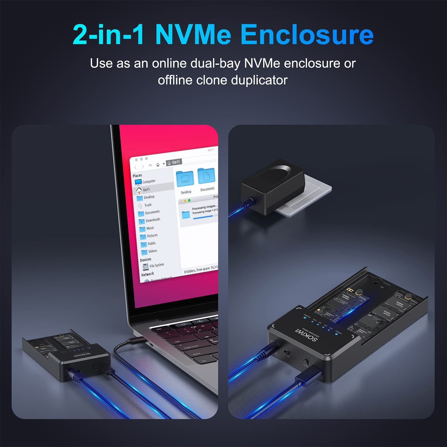 Nvme M.2 Duplicator Dual-Bay Offline Clone Tool-Free  10Gbps Nvme Docking Station With Cooling Fan  Nvme M.2 Ssd Enclosure For Nvme Pcie Size 2230/2242/2260/2280(Up To 8Tb)