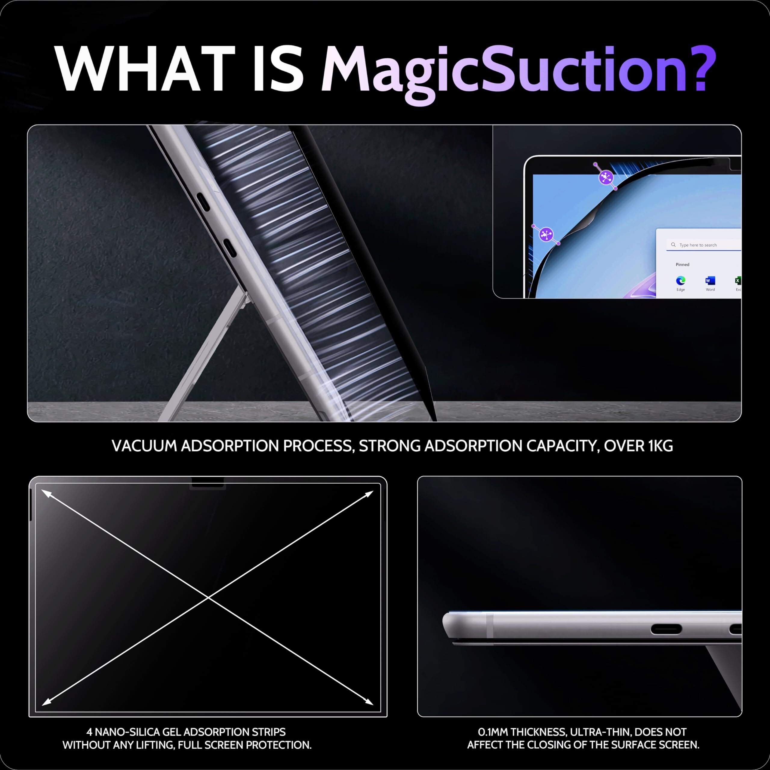 Peslv Privacy Screen For 13 Inch Surface Pro 11/10/9/8/X  Magicsuction Removable Anti Spy Black Protector  Glare Blue Light Filter For Microsoft Laptop Computer Monitor