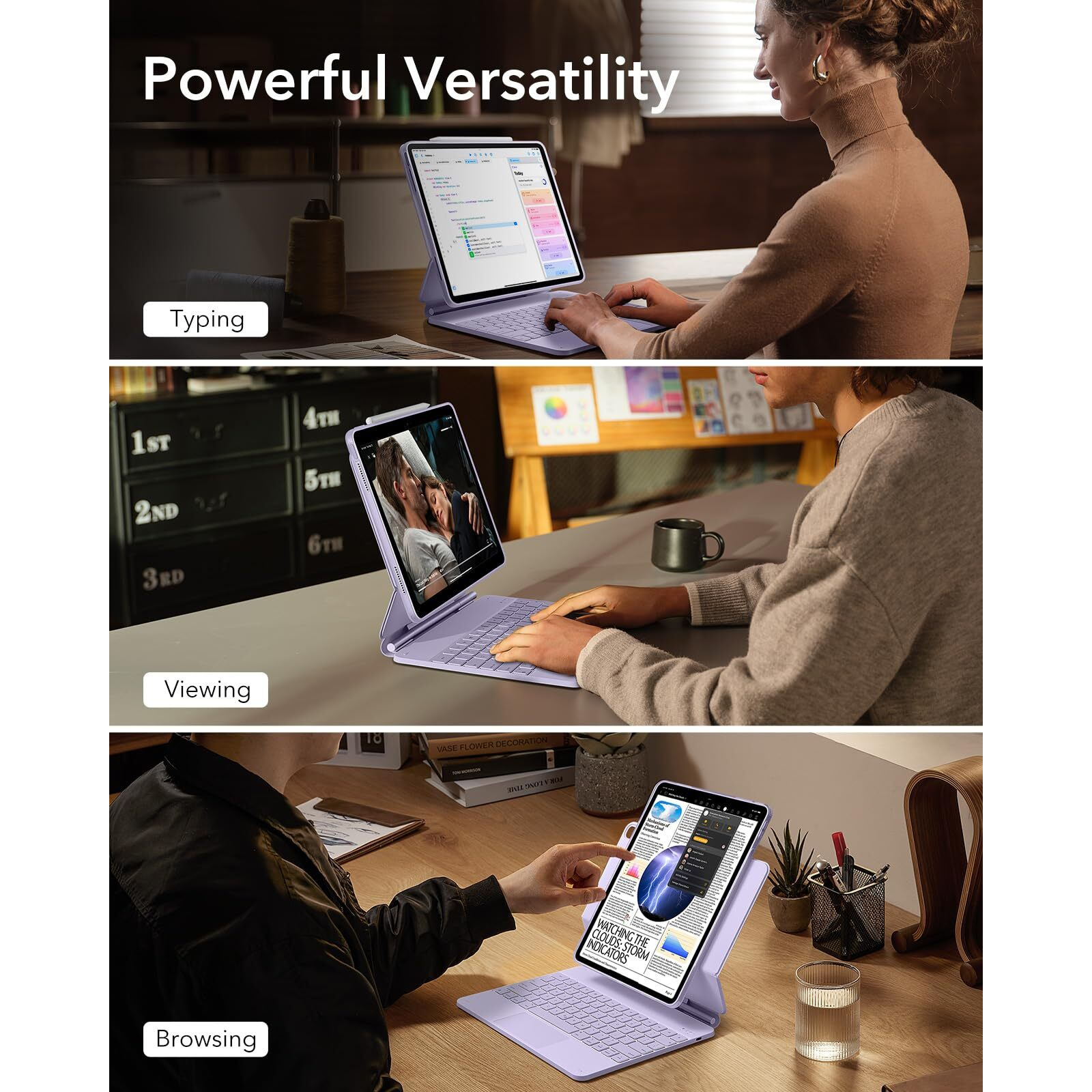 Esr Ipad Air 13 Inch Keyboard (M2  2024)  Ipad Air 13 Inch Case With Keyboard  Easy-Set Magnetic Stand  Portrait/Landscape Mode  Removable Case With Multi-Touch Trackpad  Rebound 360 Series  Purple