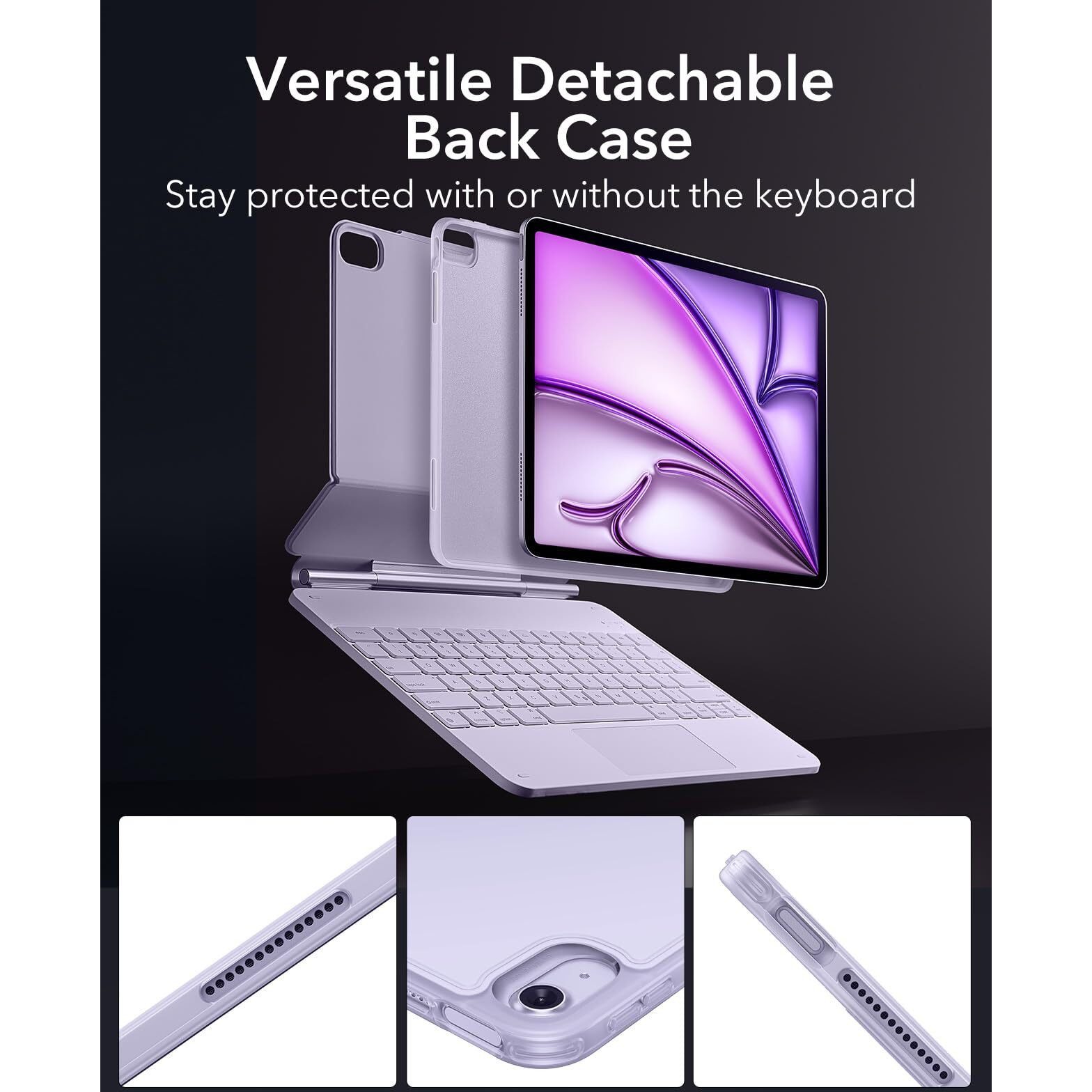 Esr Ipad Air 13 Inch Keyboard (M2  2024)  Ipad Air 13 Inch Case With Keyboard  Easy-Set Magnetic Stand  Portrait/Landscape Mode  Removable Case With Multi-Touch Trackpad  Rebound 360 Series  Purple