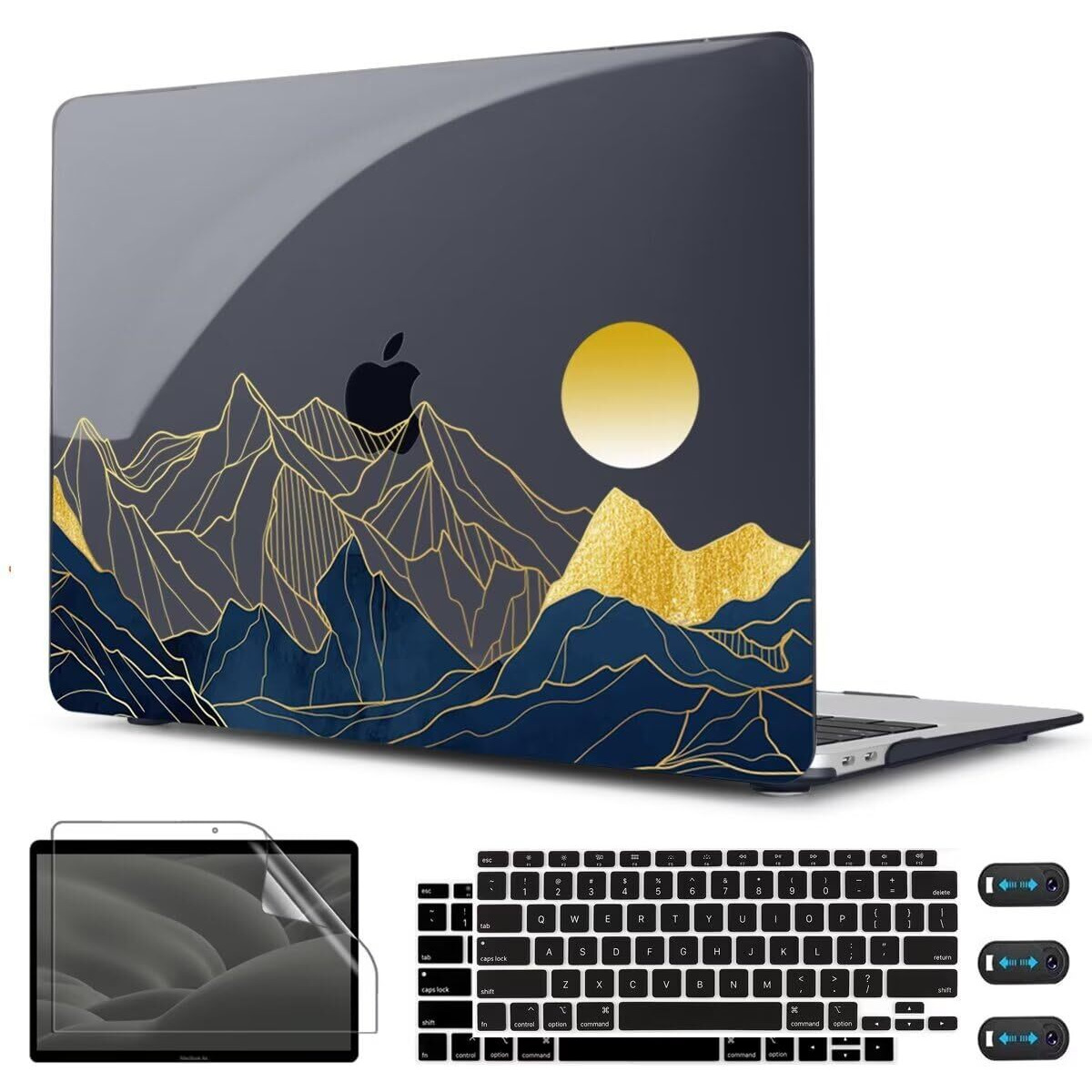 Cissook For Macbook Air 13 Inch Case A2337 M1 A2179 A1932 Model 2021-2018 Released  13 Inch Hard Shell Cover With Keyboard Cover For Macbook Air 13 M1 Case With Touch Id - Mountain & Raised Sun