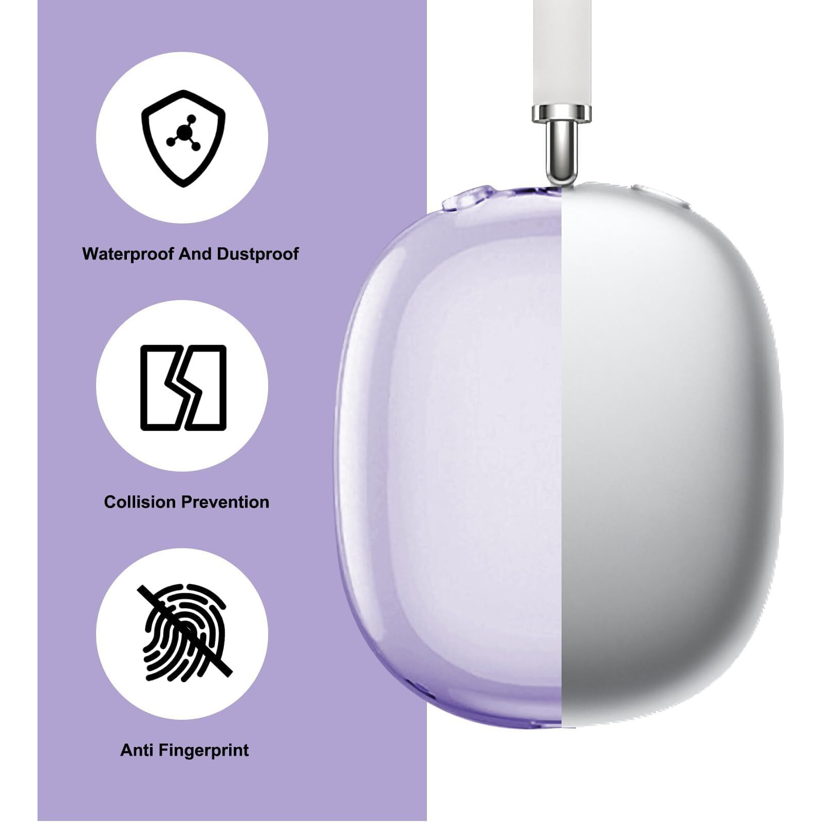 Moloppo Case Cover For Airpods Max Headphones  Clear Purple Soft Tpu Skin Anti-Scratch  Transparent Accessories Ultra Protective Cover For Apple Airpods Max Clear Purple