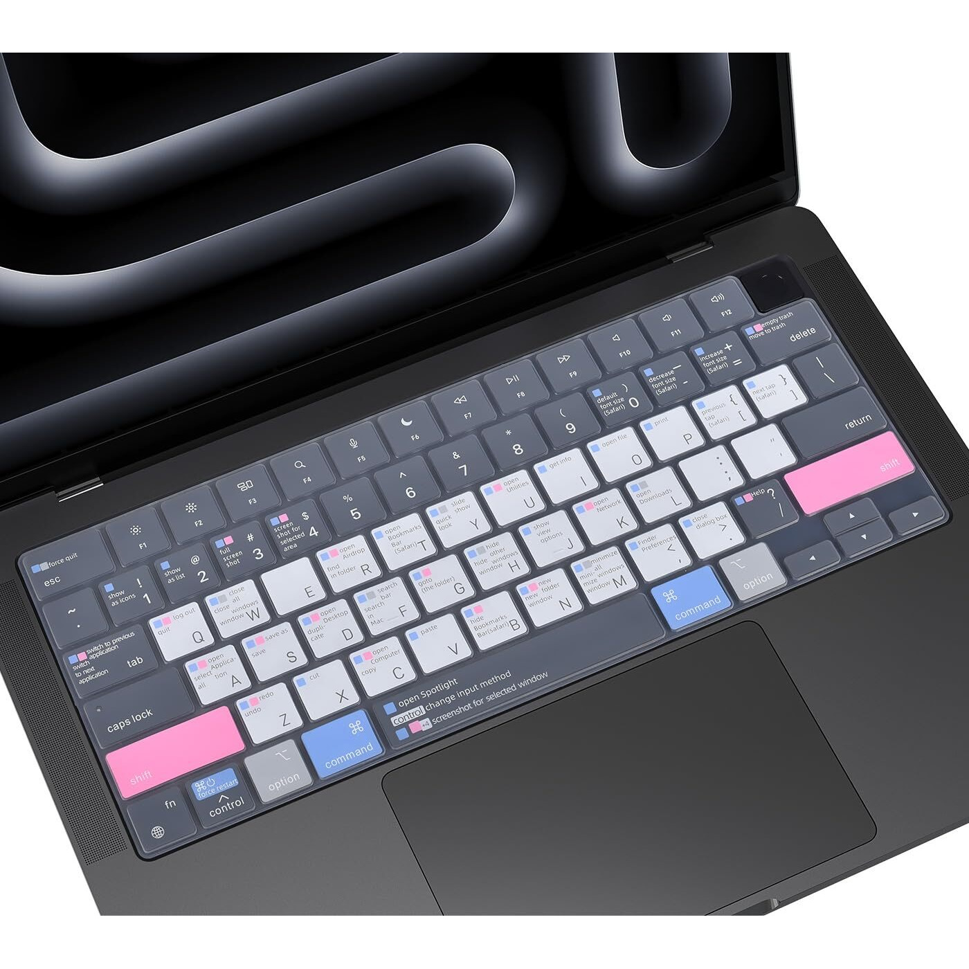 Shortcuts Hotkey Keyboard Cover For 2023-2021 Macbook Pro 14 Inch A2992 A2918 A2779 A2442 With M3-M1 Pro/Max Macbook Pro 16-Inch A2991 A2780 A2485 / Macbook Air 15.3"" 13.6"" A2941 A2681 M2 M3 Skin-Grey