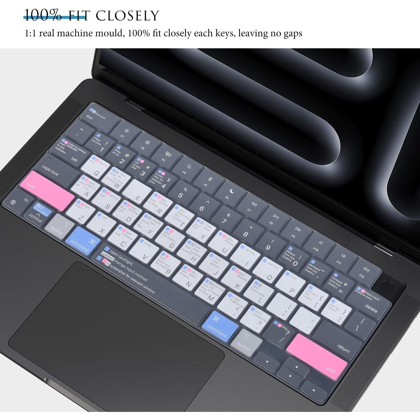 Shortcuts Hotkey Keyboard Cover For 2023-2021 Macbook Pro 14 Inch A2992 A2918 A2779 A2442 With M3-M1 Pro/Max Macbook Pro 16-Inch A2991 A2780 A2485 / Macbook Air 15.3"" 13.6"" A2941 A2681 M2 M3 Skin-Grey