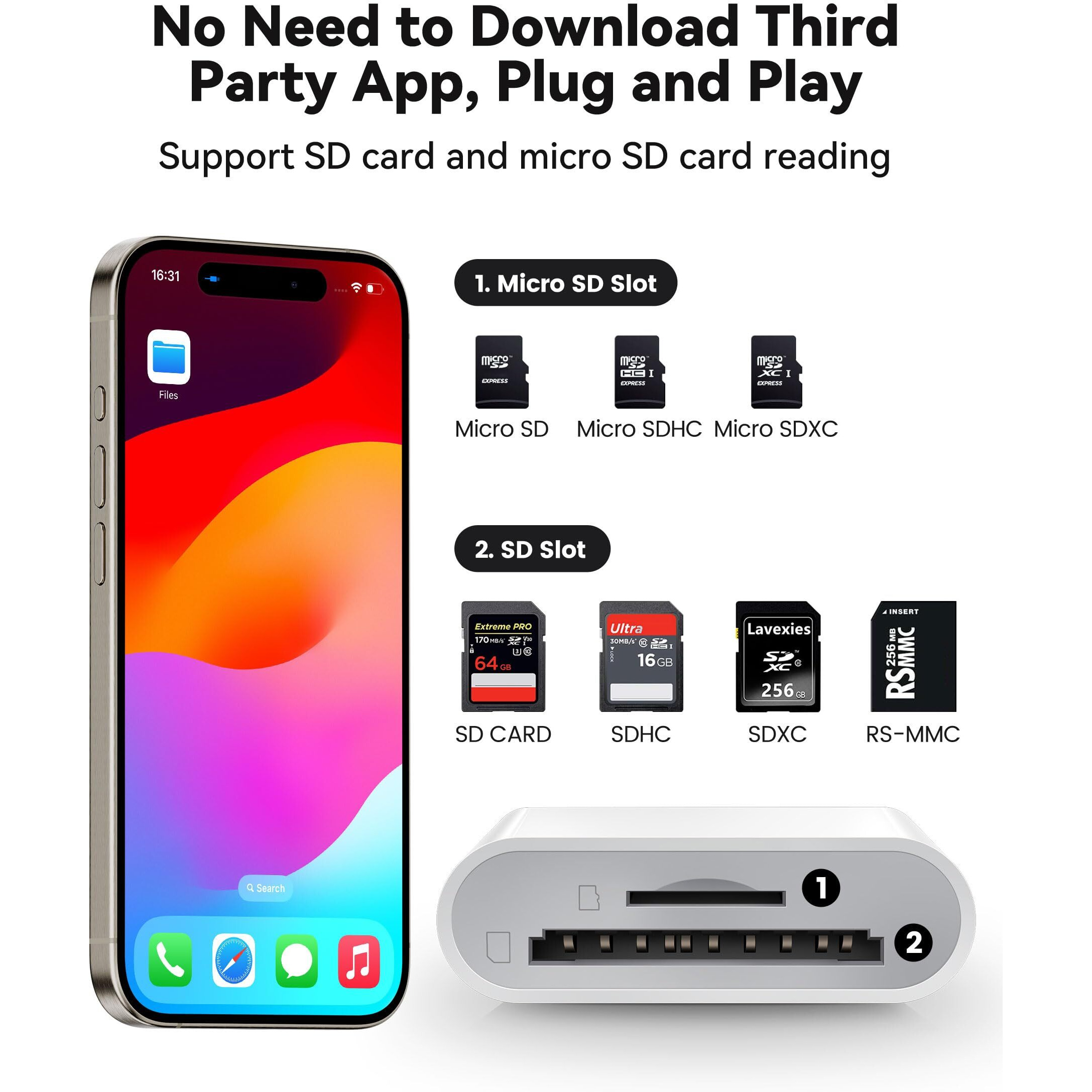 Usb C Sd Card Reader For Iphone 15/Ipad/Macbook/Mac  Xdgeload Usb-C Type C Sd Reader Supports Sd And Microsd Memory Card Adapter  Trail Camera Viewer Plug And Play - 2 Slots