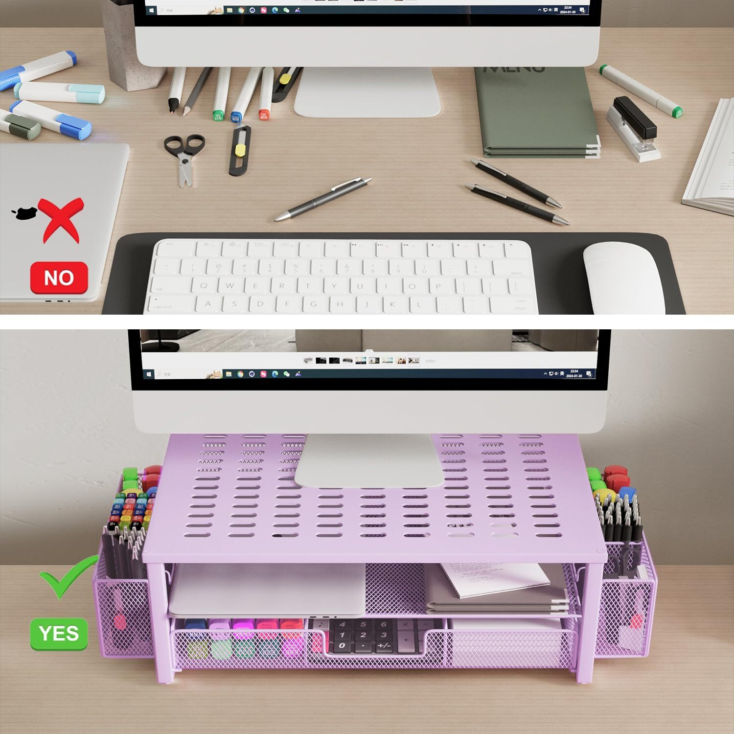 Gianotter Monitor Stand With Drawer And Pen Holder  Desk Organizers And Accessories  2-Tier Monitor Riser  Ideal For Office Supplies Desk Accessories(Purple)