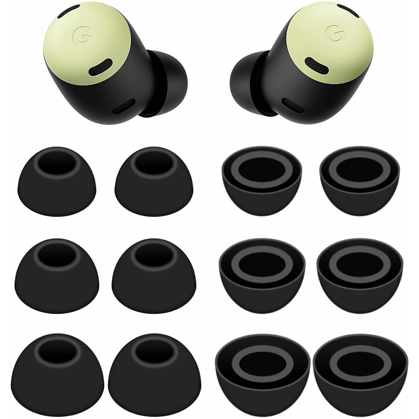 6 Pairs Eartips Compatible With Pixel Buds Pro Ear Tips Buds  Replacement Silicone Rubber Earbuds Gel Earplug Wing Fit In Case Accessories Compatible With Google Pixel Buds Pro - S/M/L Black