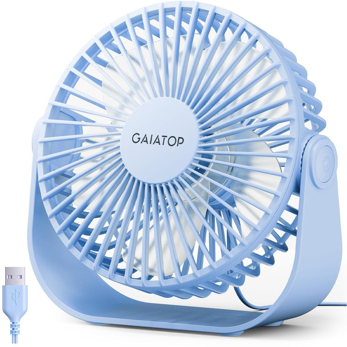 Gaiatop Usb Desk Fan  3 Speeds Portable Small Fan With Strong Airflow  5.5 Inch Quiet Table Fan  90 Rotate Personal Cooling Fan For Bedroom Home Office Desktop Travel (Blue)