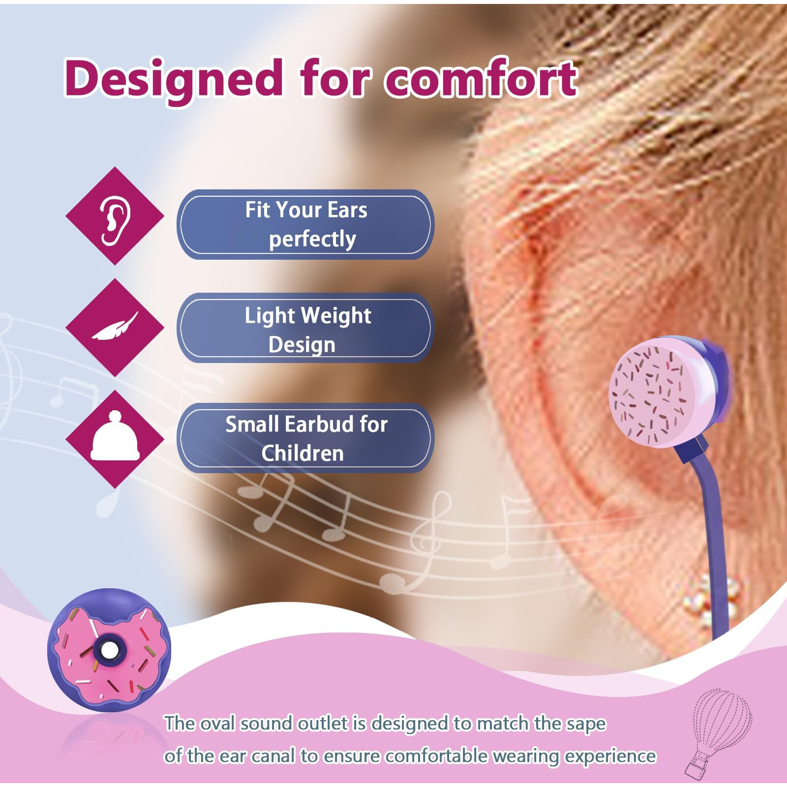 Dtmnep Donut Kids Earbuds  Earbuds For Kid Size Wired Earphones & In-Ear Headphones With Microphone And Lovely Earbuds Storage Case Gifts For School Girls And Boys (Purple)