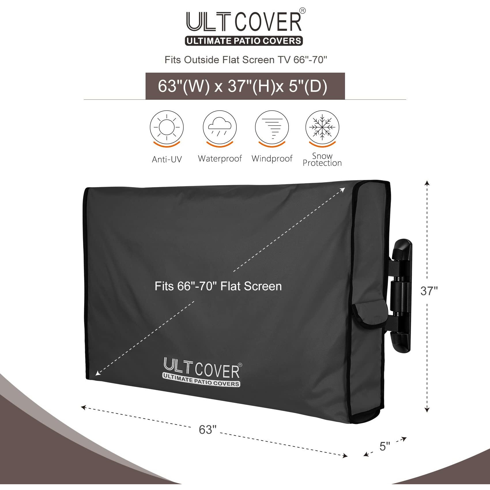 Ultcover Waterproof Outdoor Tv Cover For 66-70 Inch Outside Flat Screen Televisions With Mounts And Stands  Black