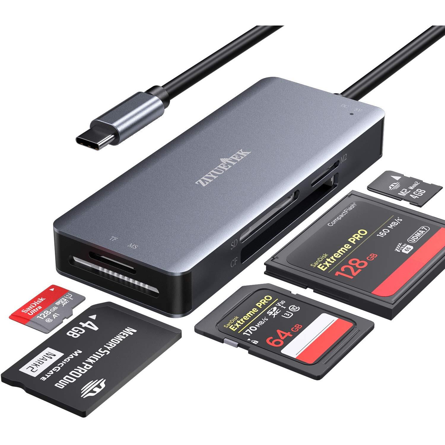 Ziyuetek Usb C Sd Card Reader 5- In-1 Aluminum Thunderbolt 3 Memory Card Reader For Cf  Sd/Sdhc Tf/Micro Sd/Ms/M2 Compactflash Card For Iphone 15/Pro/Pro Max Android Windows Macbook