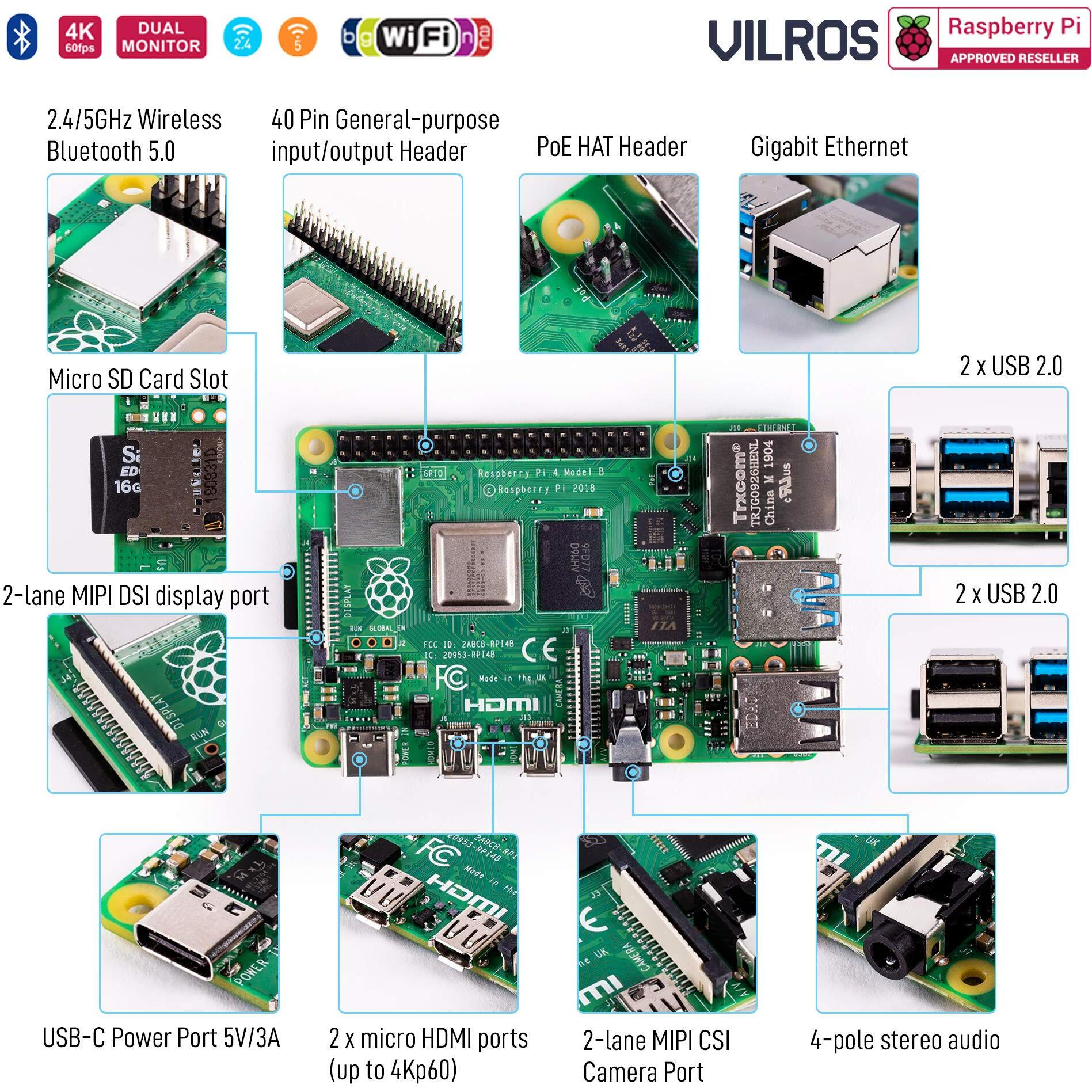 Vilros Raspberry Pi 4 Complete Starter Kit- Includes Raspberry Pi 4 Board  Fan Cooled Case  64Gb Preloaded Micro Sd Card And More (8Gb  Clear Transparent Case)