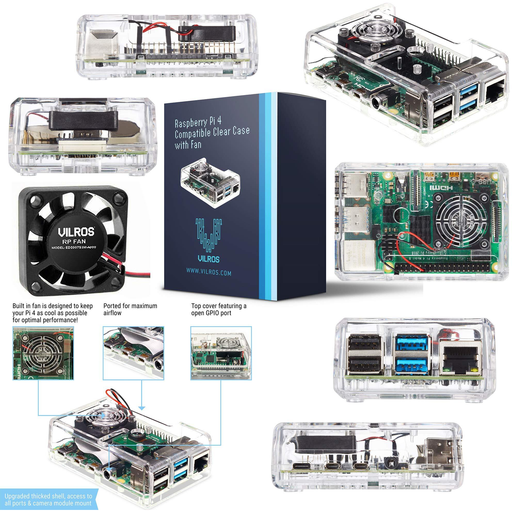 Vilros Raspberry Pi 4 Complete Starter Kit- Includes Raspberry Pi 4 Board  Fan Cooled Case  64Gb Preloaded Micro Sd Card And More (8Gb  Clear Transparent Case)