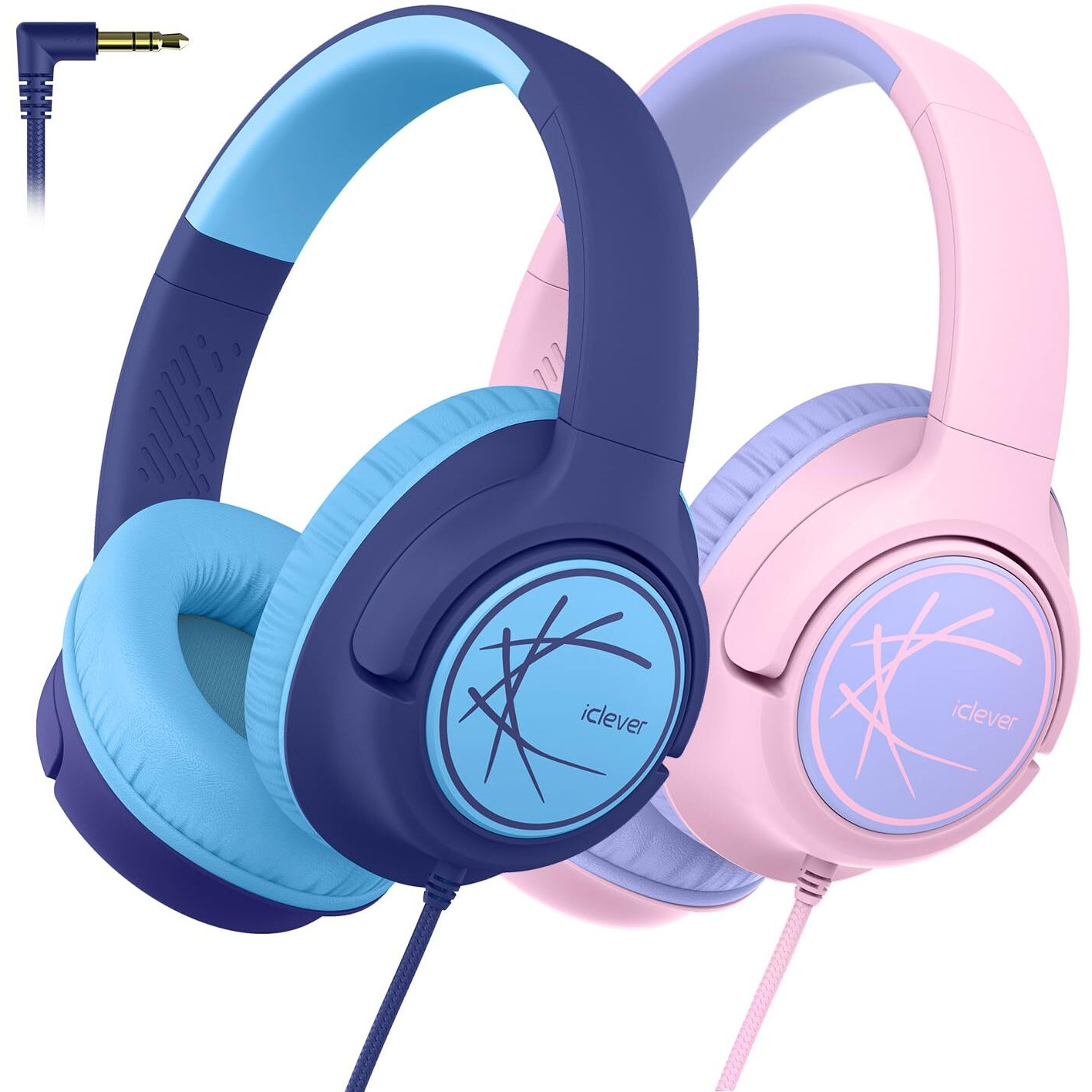 Iclever Hs26 Kids Headphones Cord  85Dba Safe Volume Wired Headphones For Kids  Stereo Sound Foldable Adjustable  3.5Mm Jack  Over Ear Kids Headphones For School/Boys/Girls/Ipad (Blue&Pink)