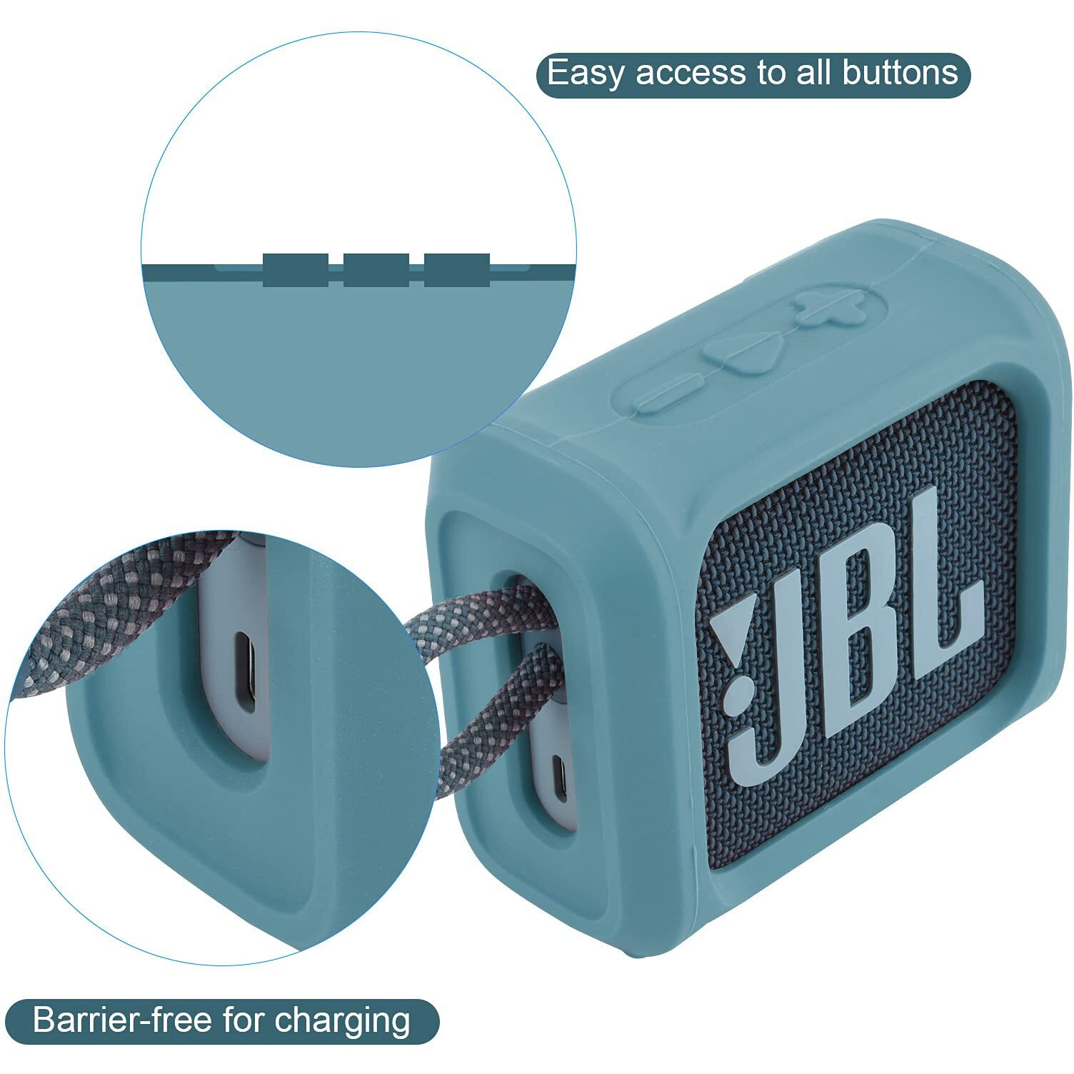 Txesign Silicone Case For Jbl Go 3 Portable Speaker With Removable Strap For Bike Golf Cart Travel Carrying Case Protective Sleeve Speaker Cover (Sky Blue)