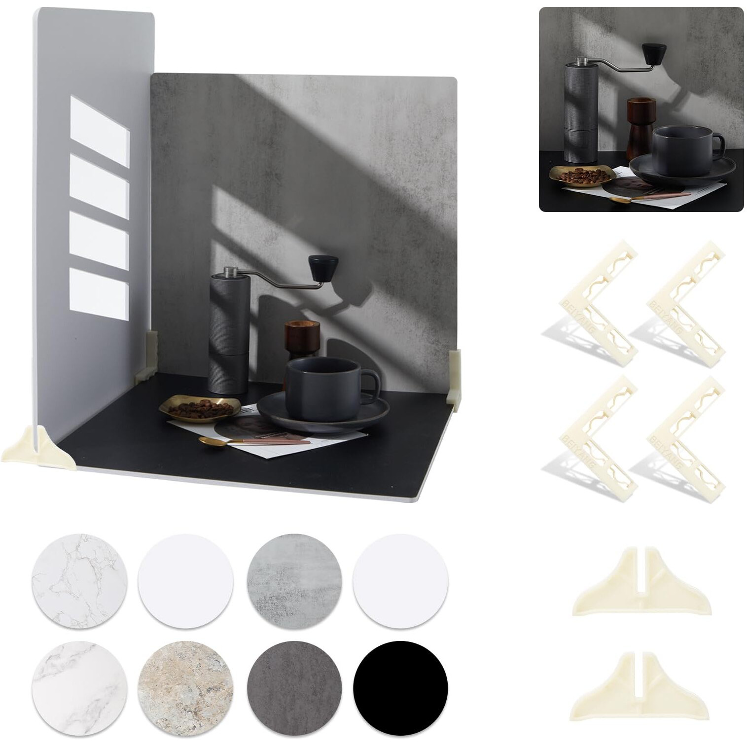 Beiyang 4Pcs 16X16 Inch Backdrop Boards And 1Pcs 15X19 Inch Window Shadow Pane  Perfect Backdrop Kit For Small Product Such As Food Drink Make-Up Flower  Durable Waterproof