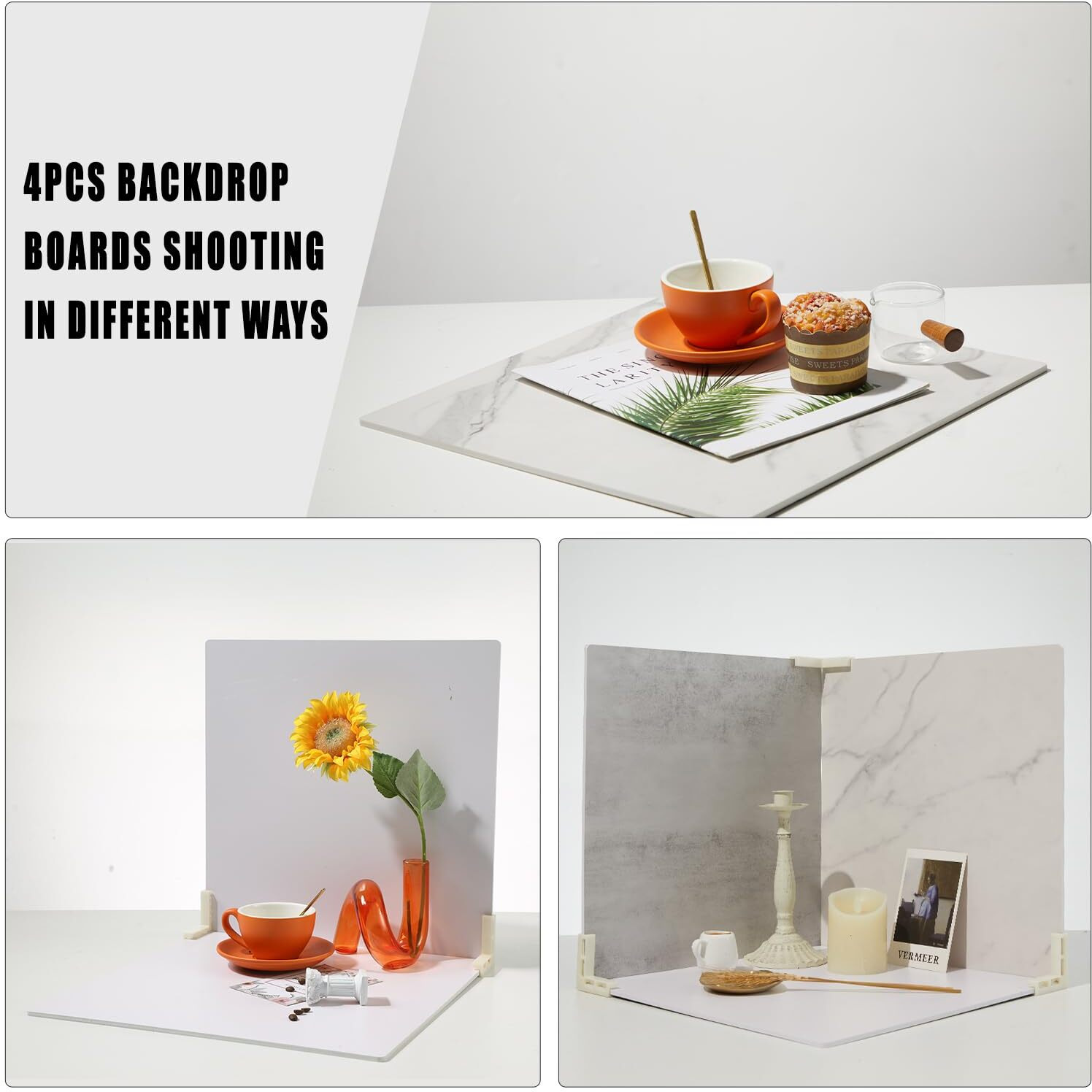 Beiyang 4Pcs 16X16 Inch Backdrop Boards And 1Pcs 15X19 Inch Window Shadow Pane  Perfect Backdrop Kit For Small Product Such As Food Drink Make-Up Flower  Durable Waterproof